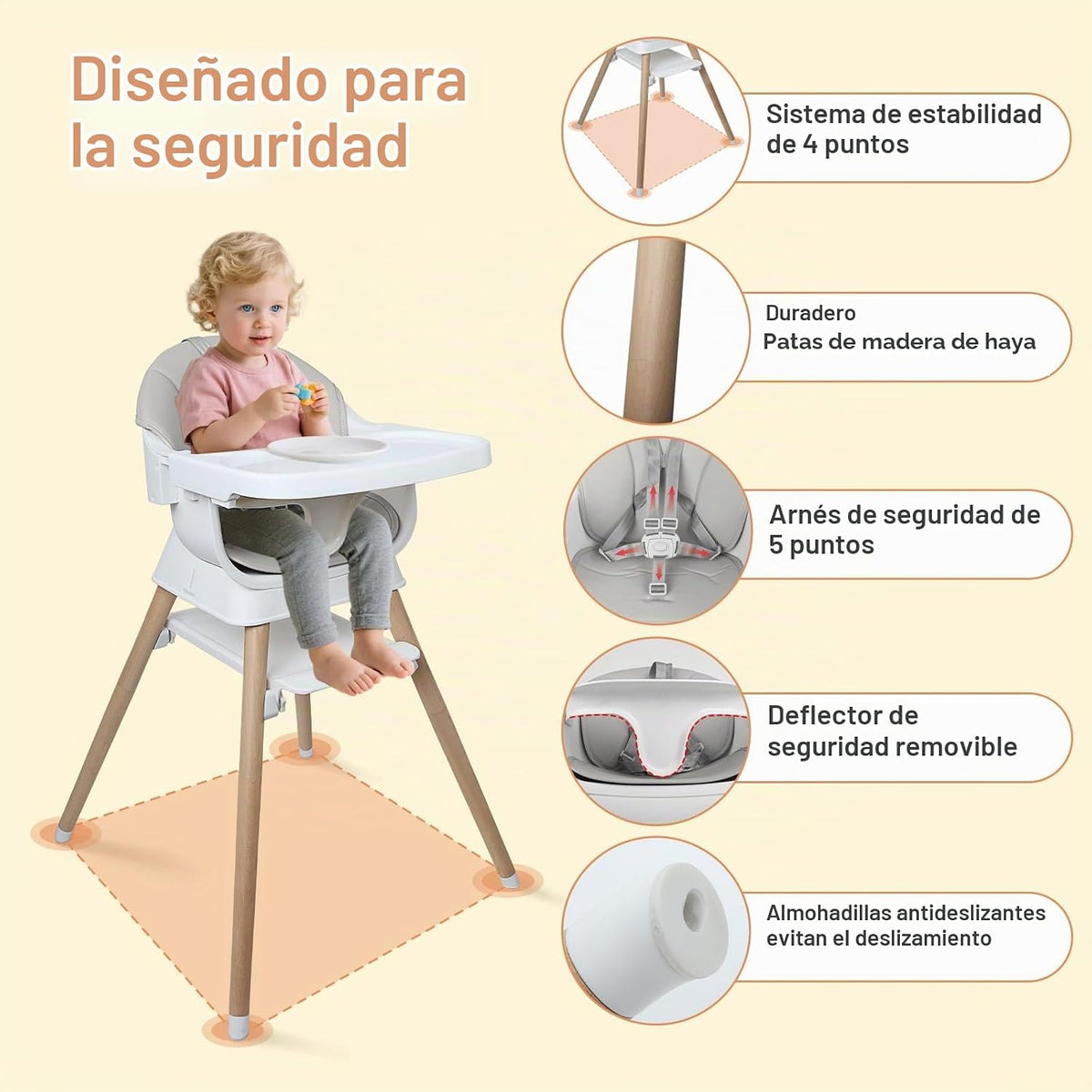 Silla alta convertible 9 en 1 con asiento elevador, trona de madera...