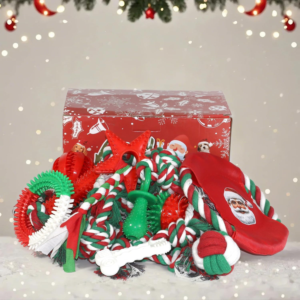 Juguetes de Navidad para perros, paquete de 15, juguetes de goma pa...