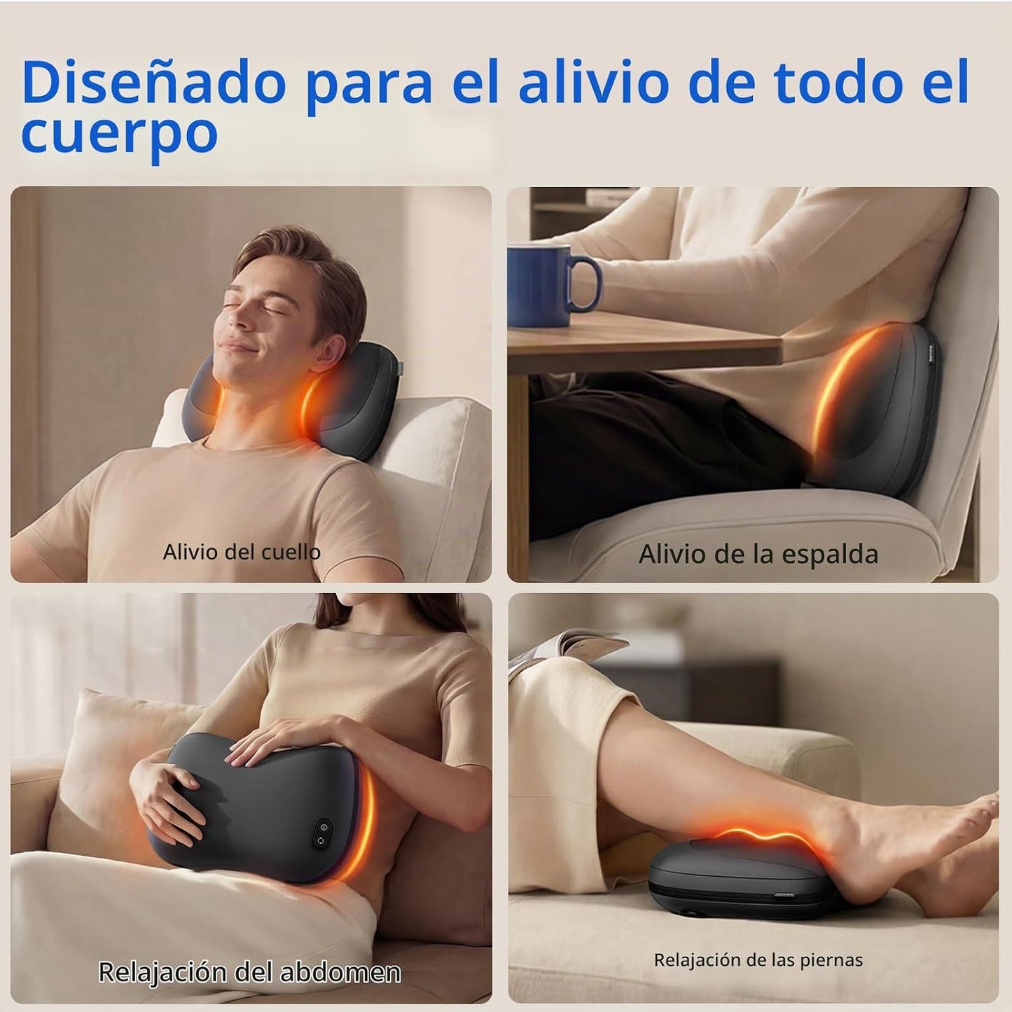 PHILIPS Masajeador de espalda con calor, almohada de masaje de cuel...