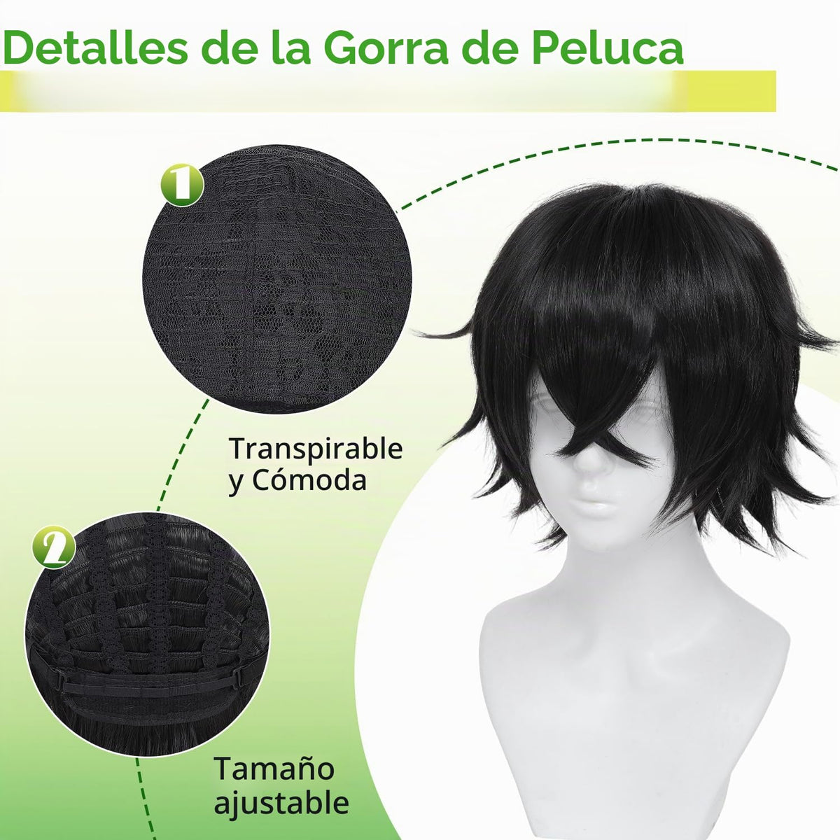 kelagoo Peluca negra de corte corto para hombres\/mujeres, peluca d...