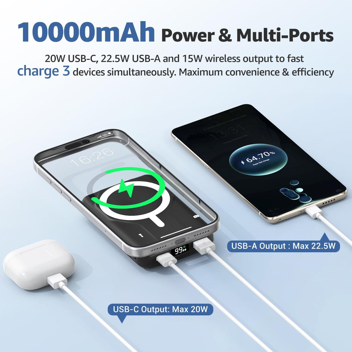 Azmuth para cargador portátil MagSafe, banco de energía magnético d...