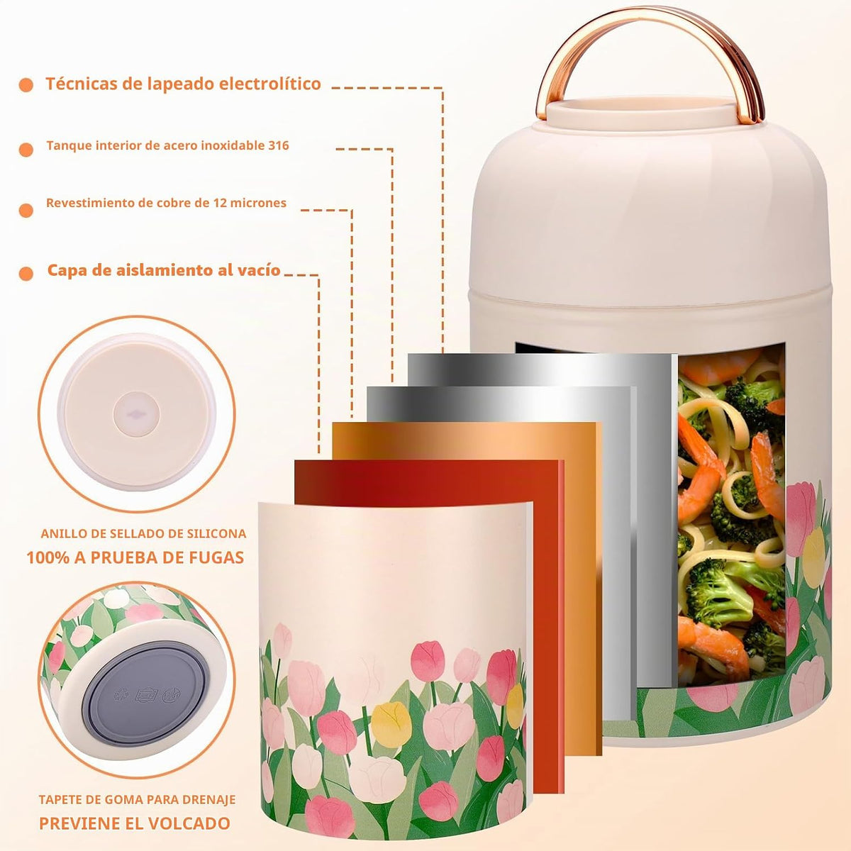 Mity rain Contenedor térmico aislado de 17oz para alimentos y bebid...