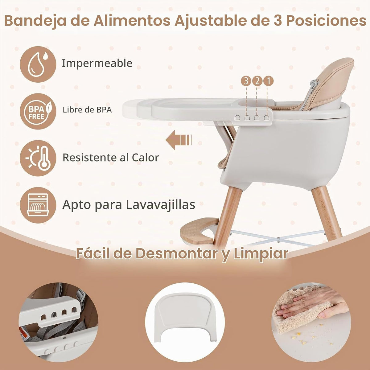 BABY JOY Silla alta para bebé, trona convertible 3 en 1 de madera p...