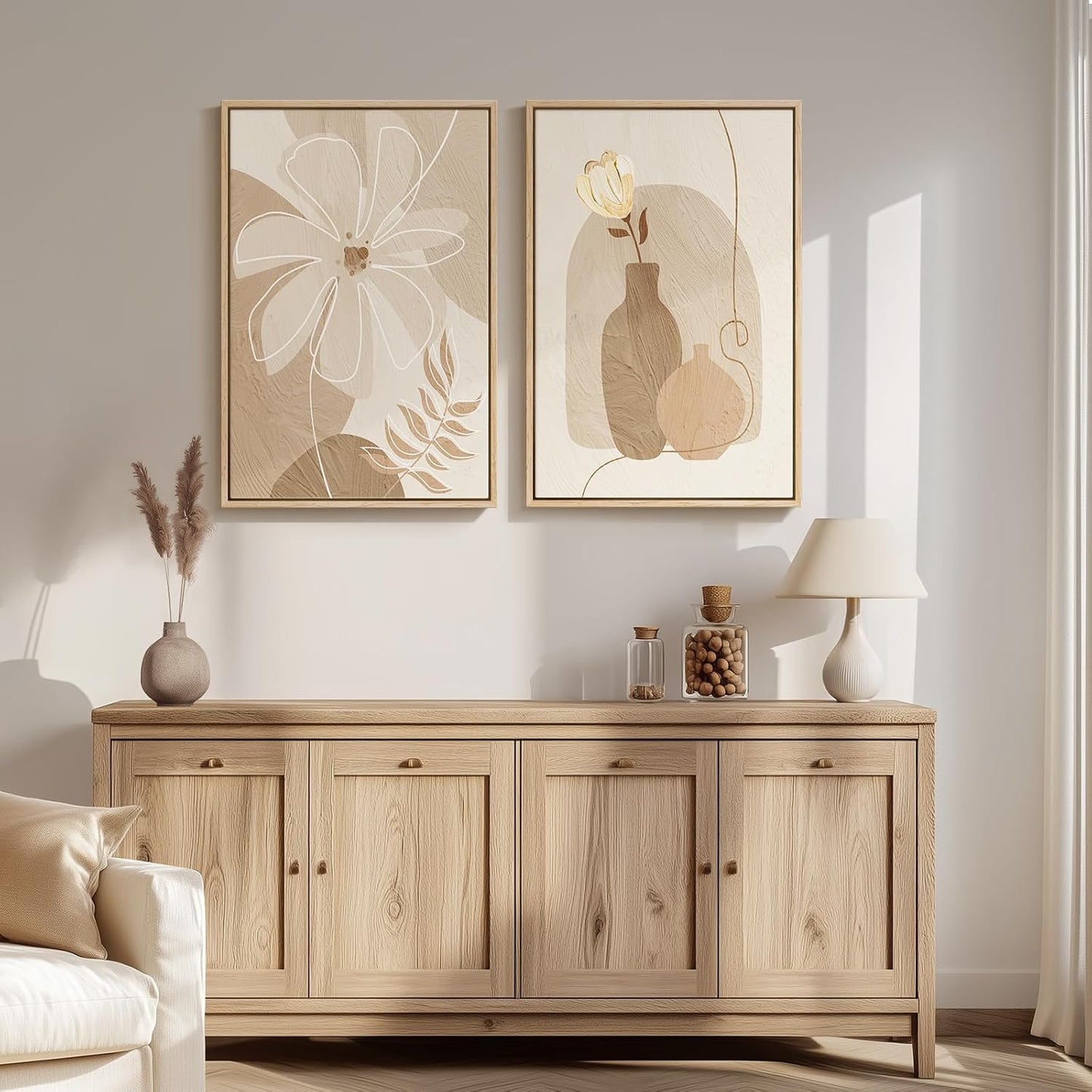 Arte de pared floral bohemio neutro enmarcado para dormitorio, jueg...