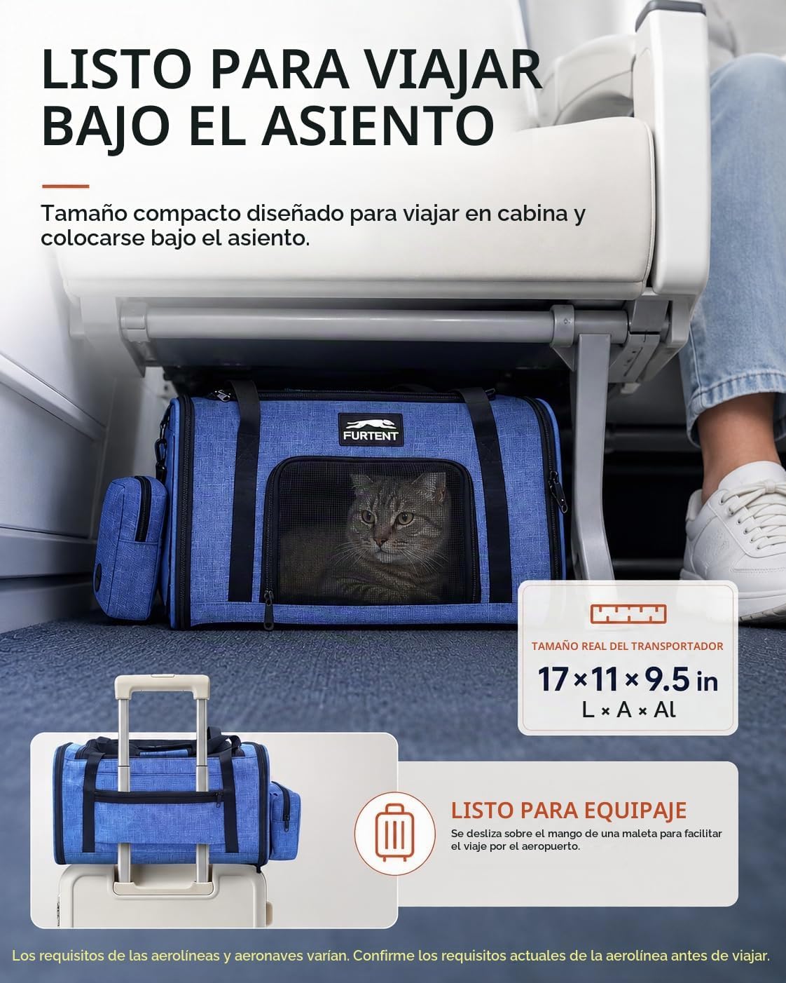 Transportador de mascotas de 17 x 11 x 9.5 pulgadas, aprobado por a...