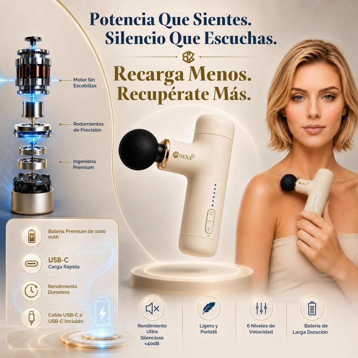 Hexa Super Mini pistola de masaje con masajeador facial, masajeador...