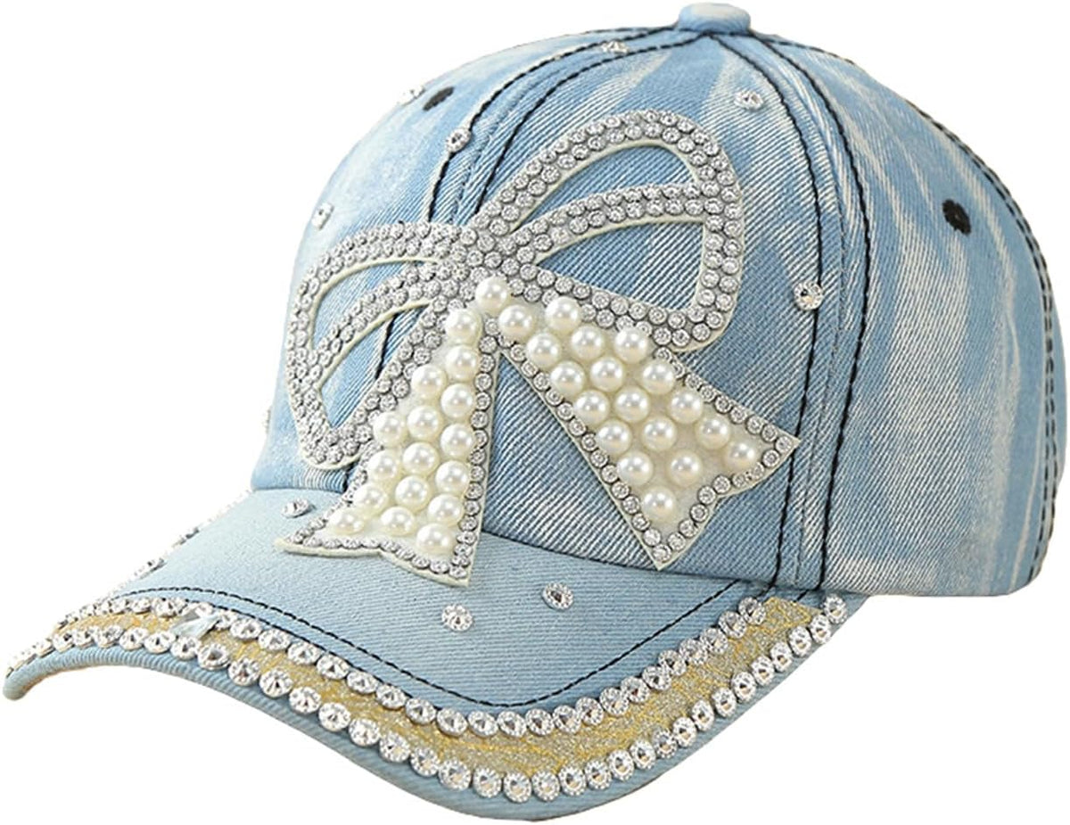 Gorra de béisbol de mezclilla para mujer con diamantes de imitación...