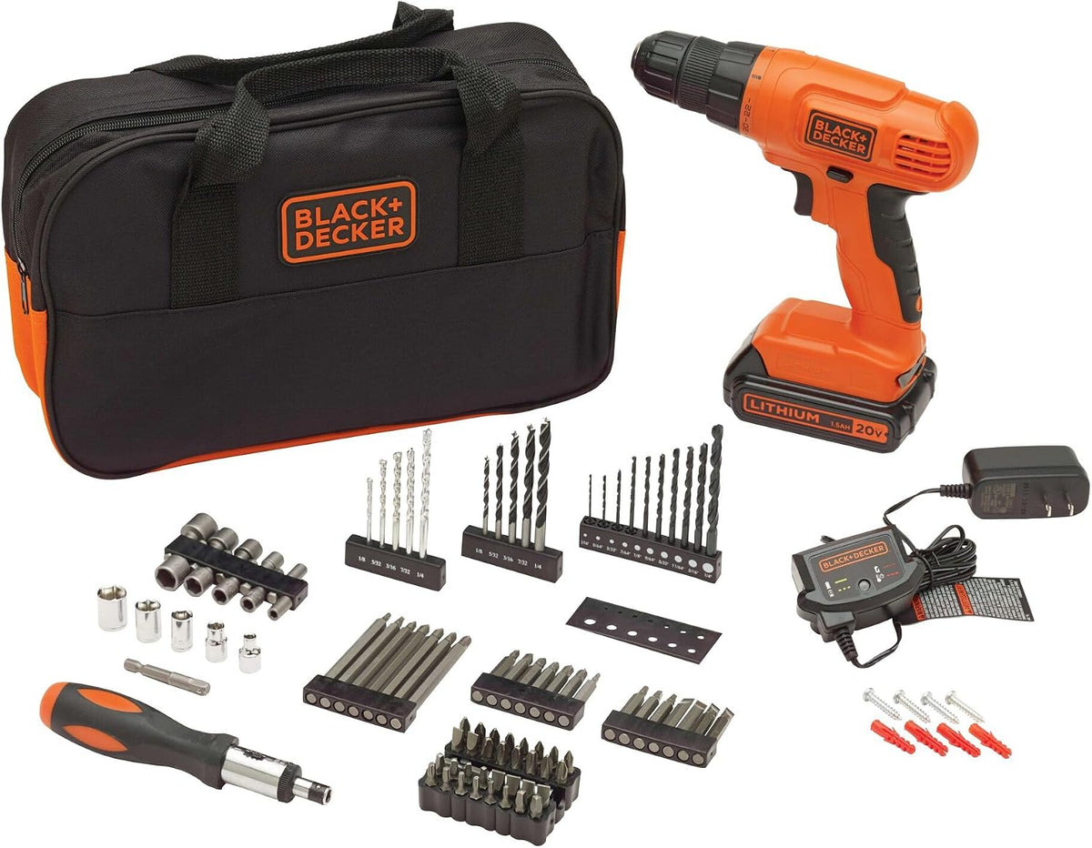Taladro con iones de litio con 100 accesorios Black &amp; Decker LD...
