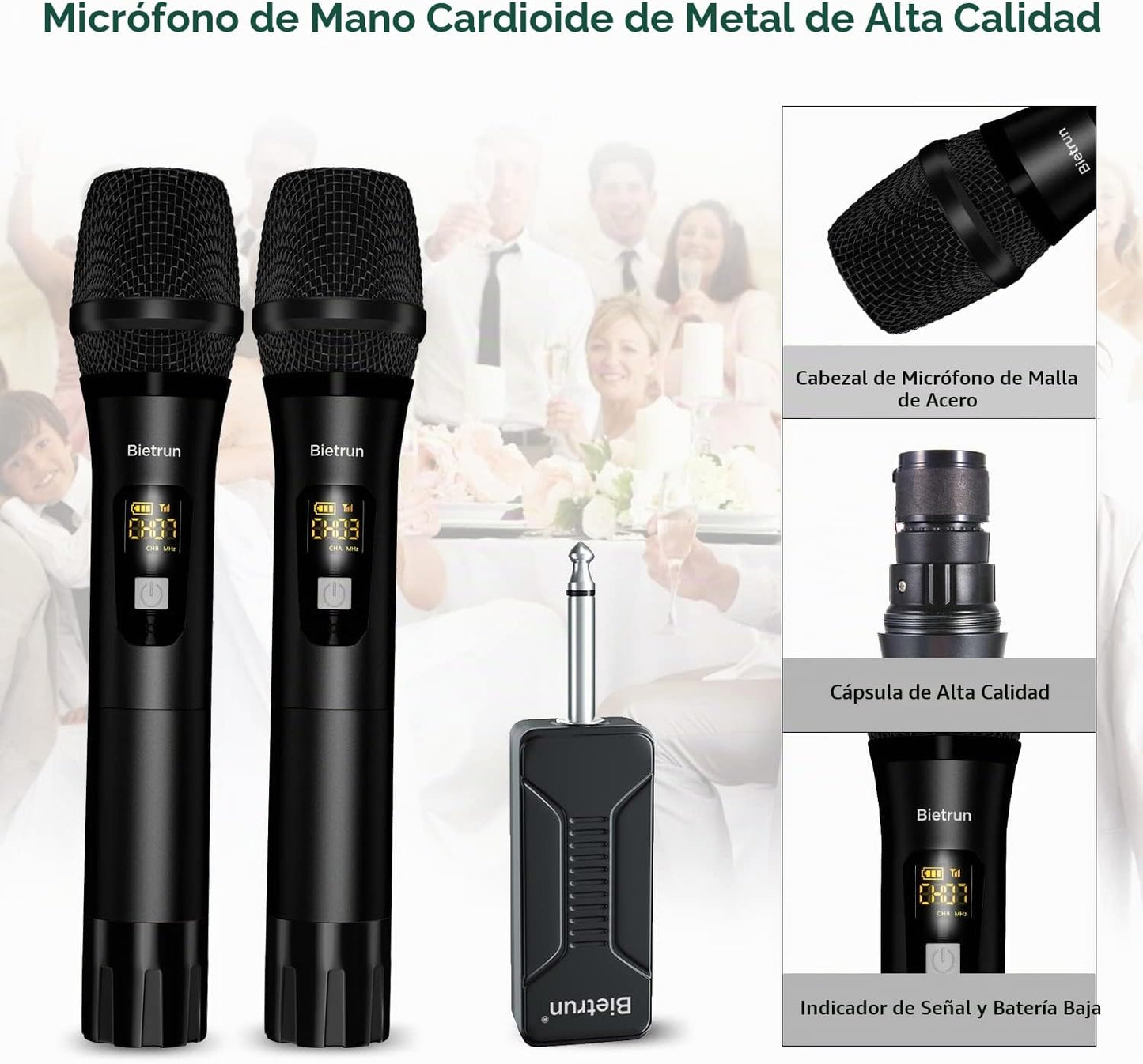 Micrófono inalámbrico, sistema de micrófono dinámico inalámbrico du...
