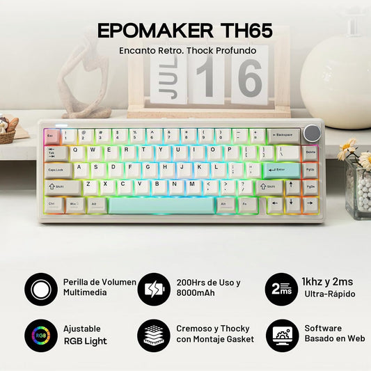 EPOMAKER TH65 Teclado mecánico inalámbrico para juegos con perilla...
