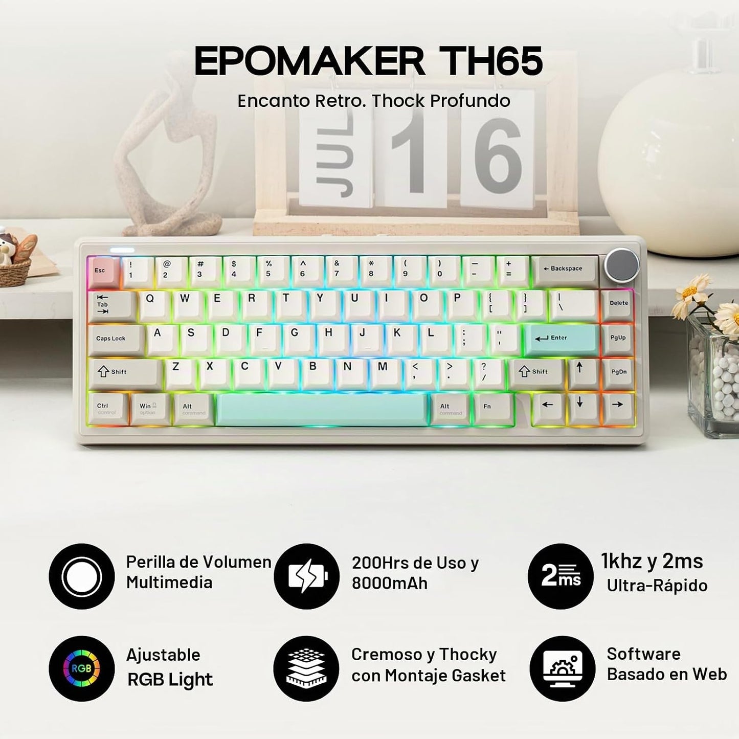 EPOMAKER TH65 Teclado mecánico inalámbrico para juegos con perilla...