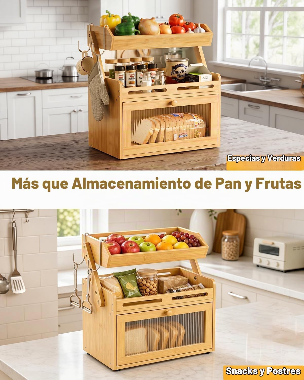 Coiesol Panera para encimera de cocina, contenedor de almacenamient...