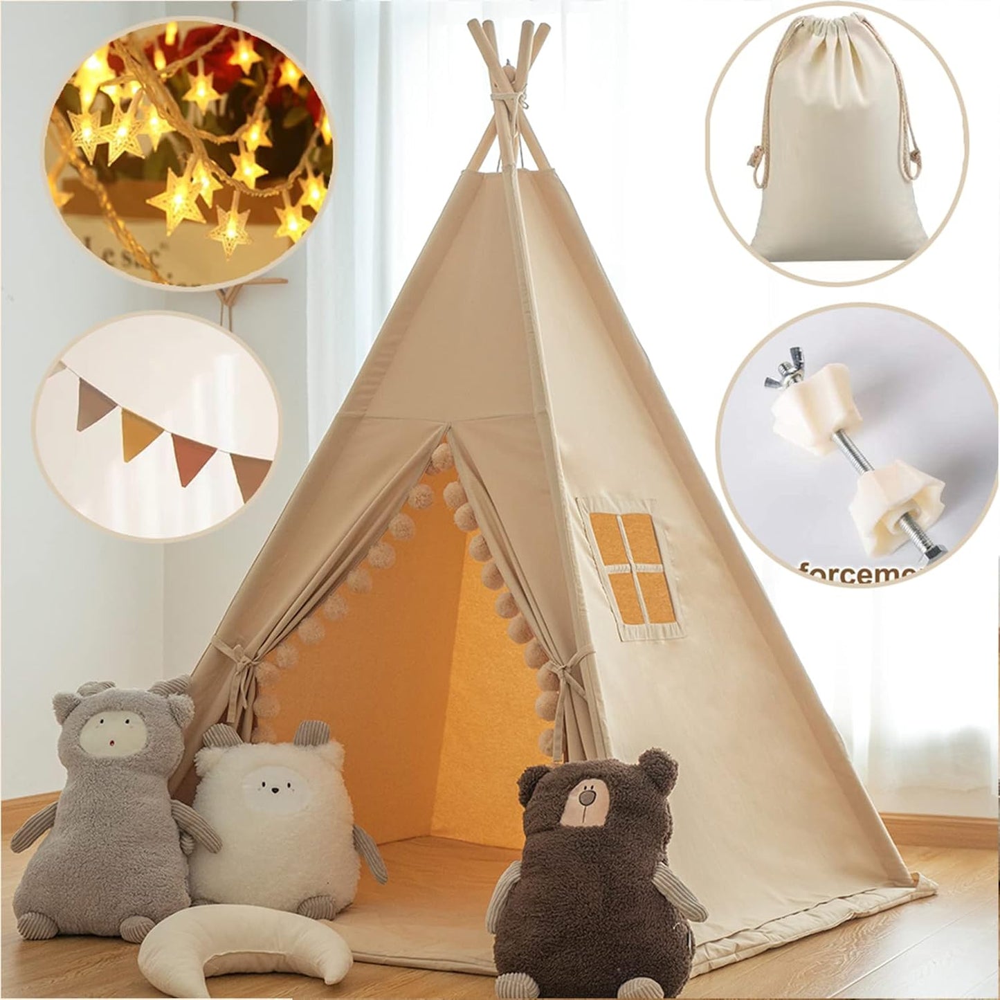 Tipi para niños, carpa de interior con alfombra de piso, bolsa de t...