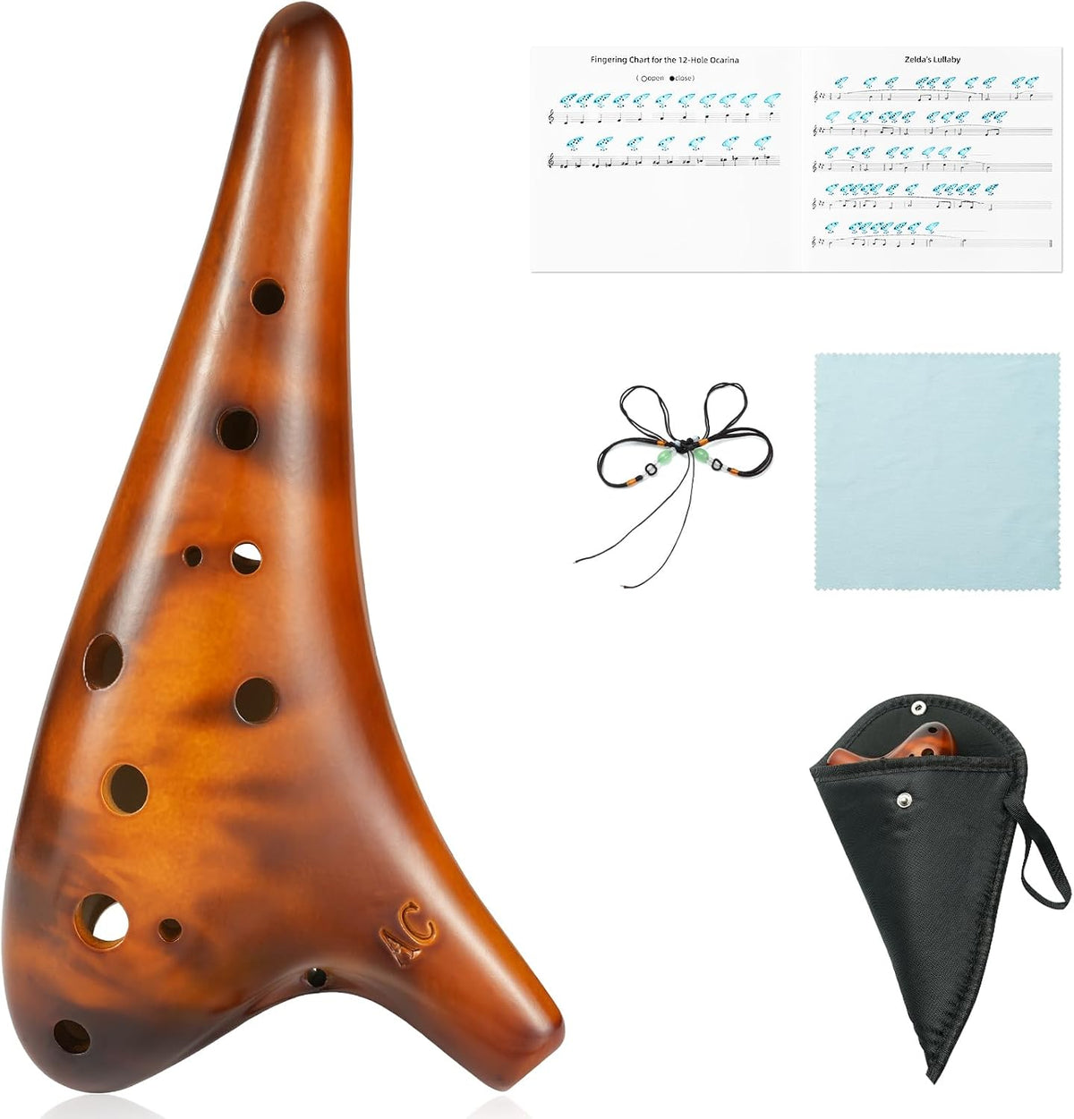 Ohuhu Instrumento Ocarina con libro de canciones, 12 hoyos de cerám...