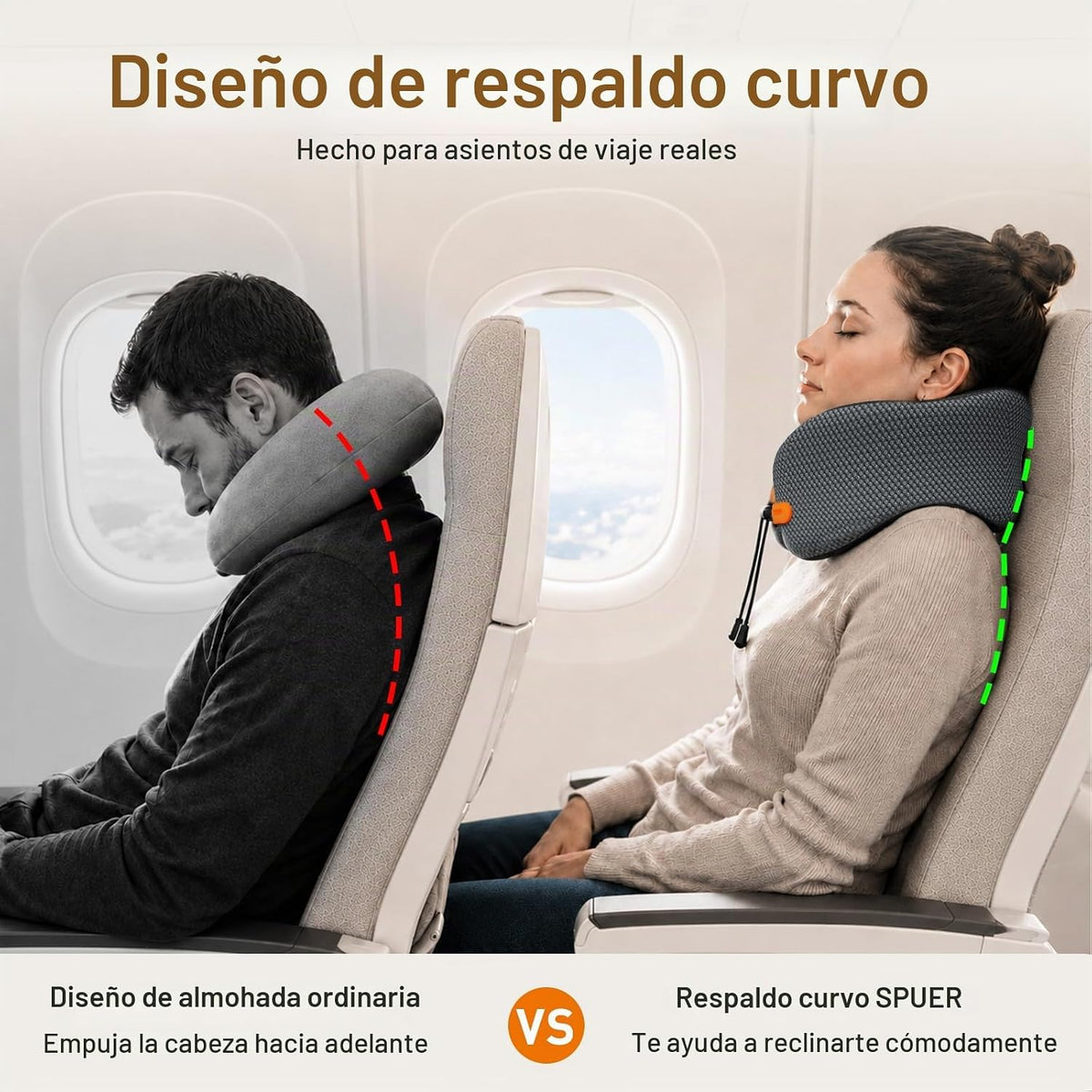 Almohada de viaje premium para aviones, almohada ergonómica para el...