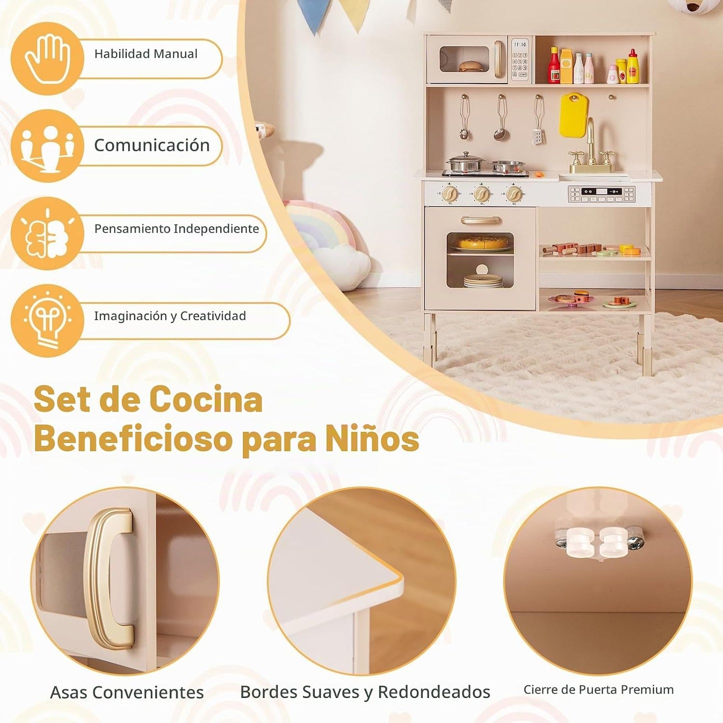 HONEY JOY Juego de cocina para niños, cocina de madera para niños p...