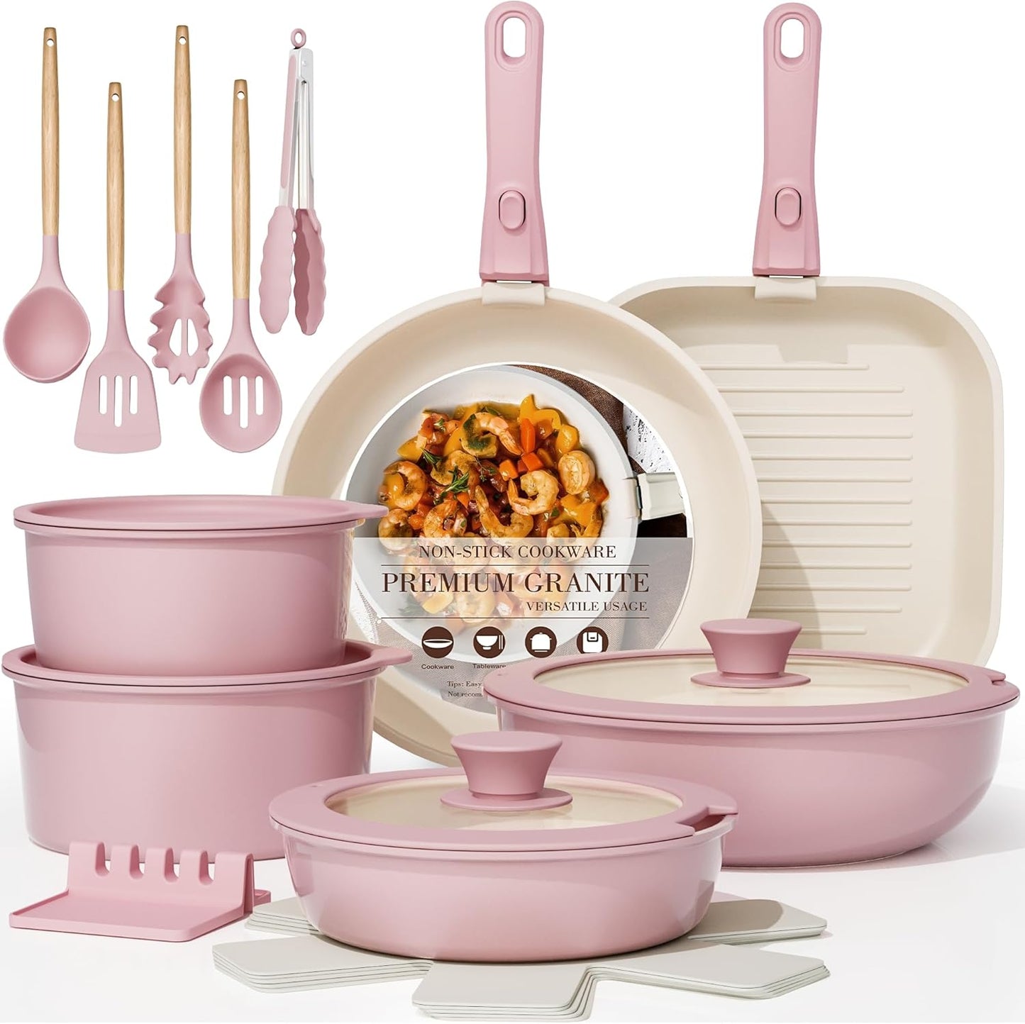Astercook Juego de 23 ollas y sartenes antiadherentes, juego de ute...
