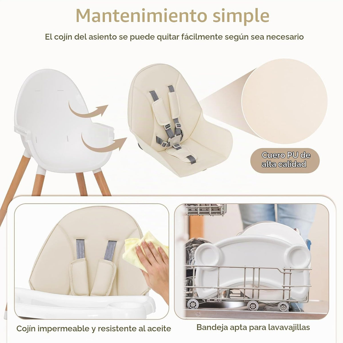 HONEY JOY Silla alta para bebé, trona de madera de haya Eat &amp; G...