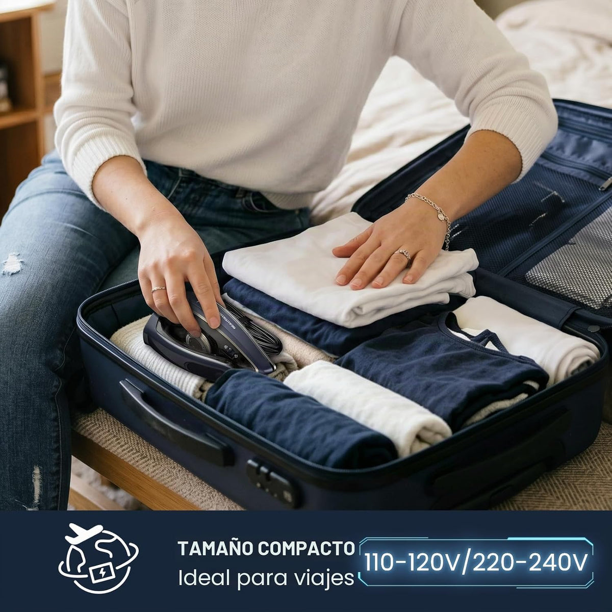 BEAUTURAL Mini plancha de viaje para ropa con doble voltaje, 1000 v...