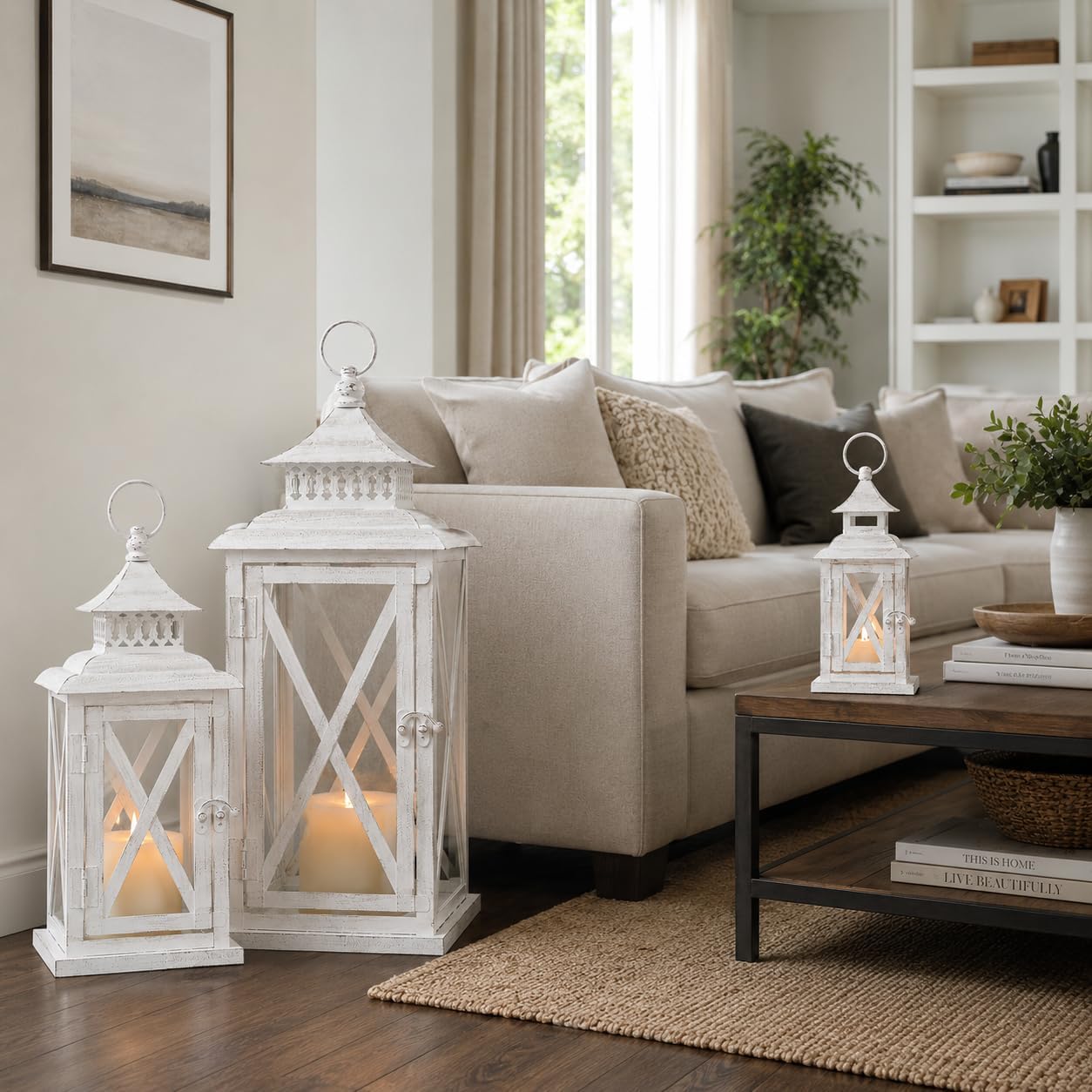 3 faroles decorativos (20 y 13 y 9 pulgadas) para interiores y exte...