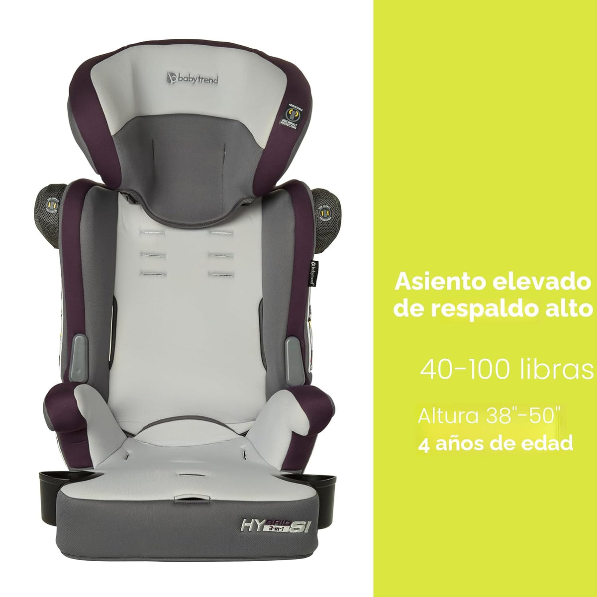 Baby Trend Hybrid SI - Asiento elevador combinado 3 en 1 con protec...