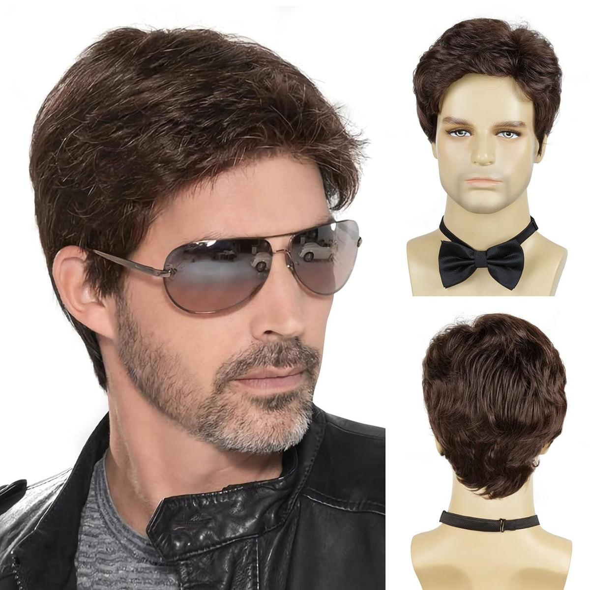 BCHR Pelucas marrones para hombre, peluca corta para hombre, resist...