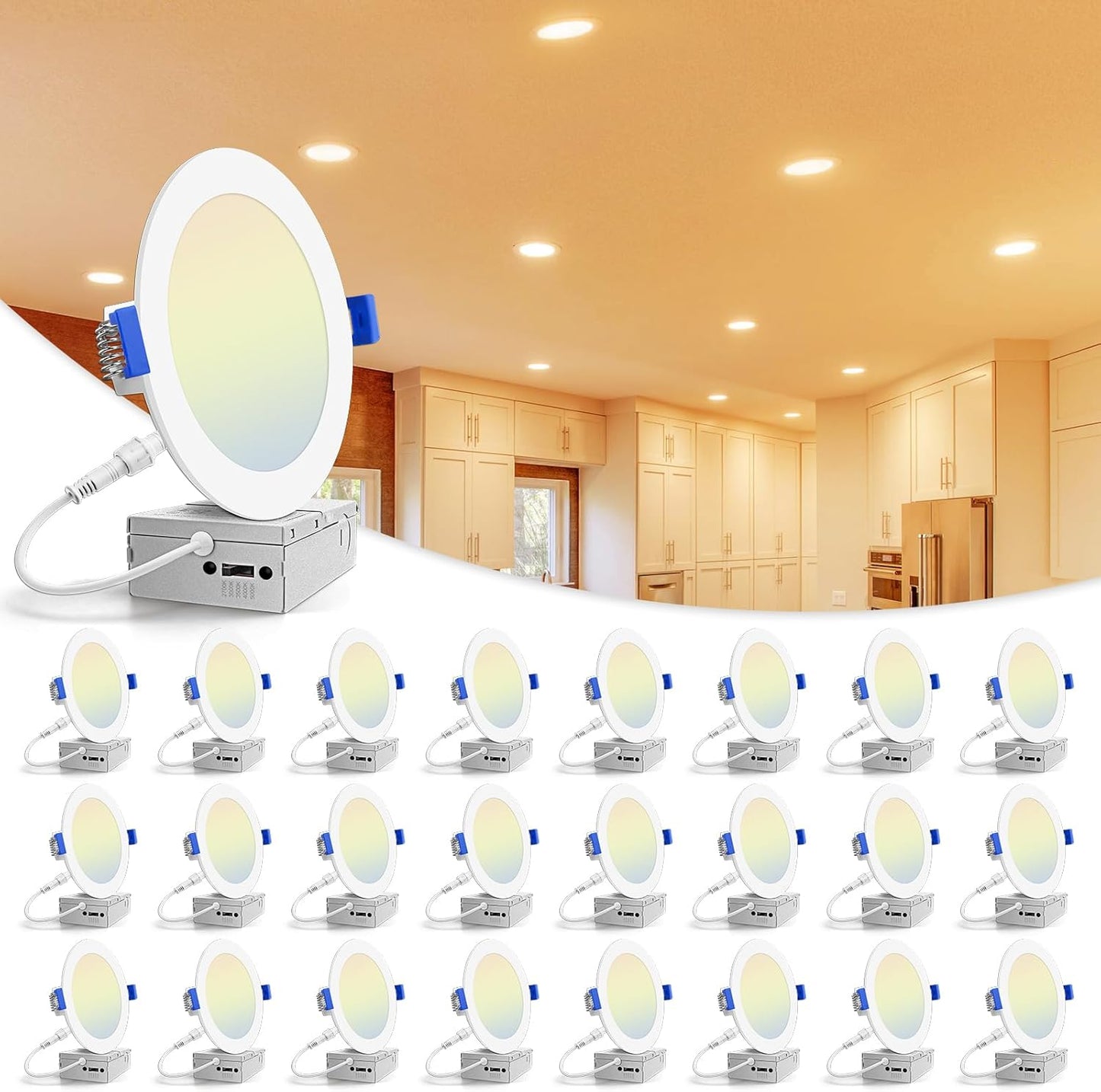 VOLISUN Paquete de 24 luces empotrables de 6 pulgadas, luz LED empo...