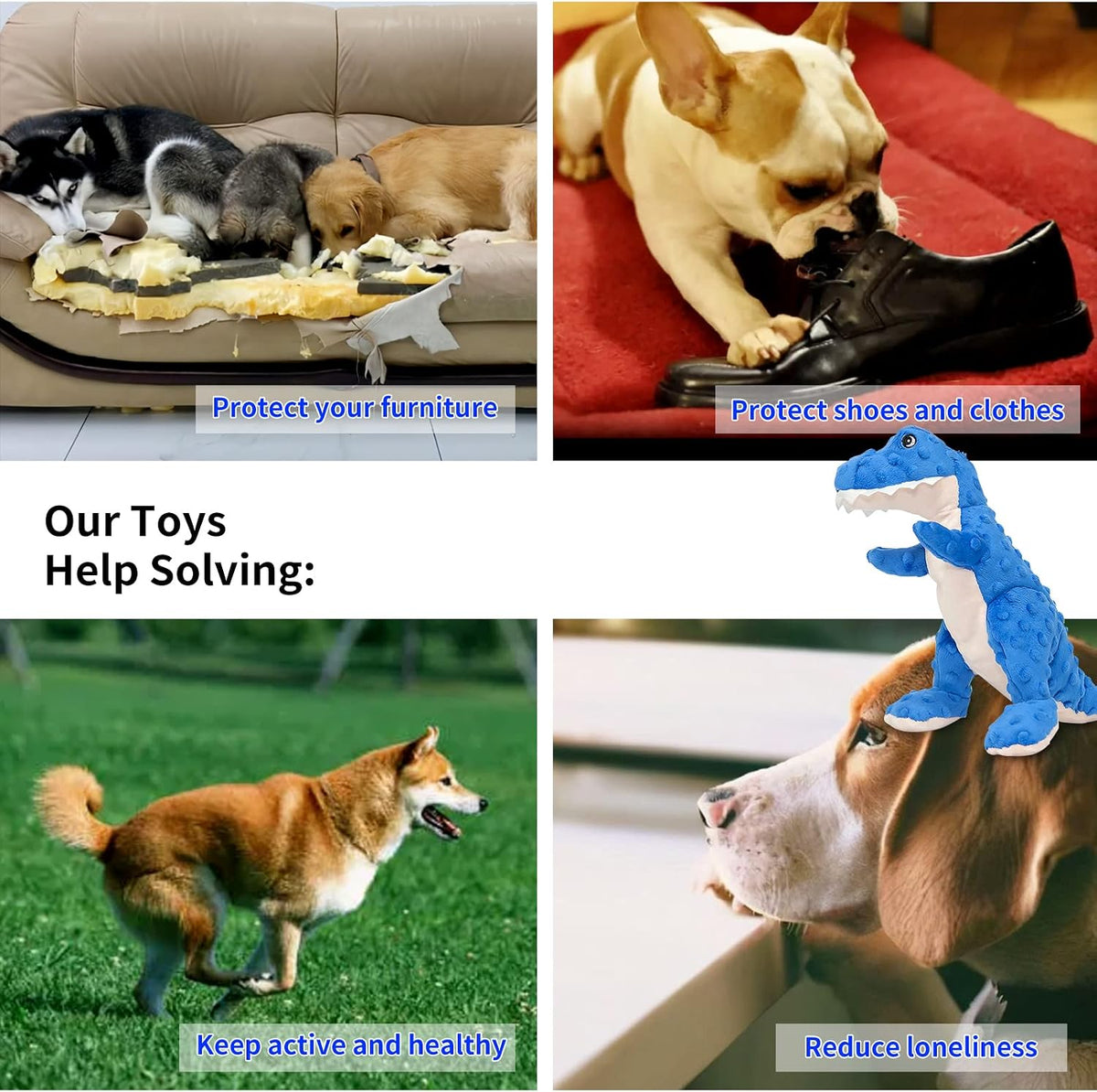 DODODOLA Juguetes para Perros Juguete Azul de Dinosaurio para Perro...