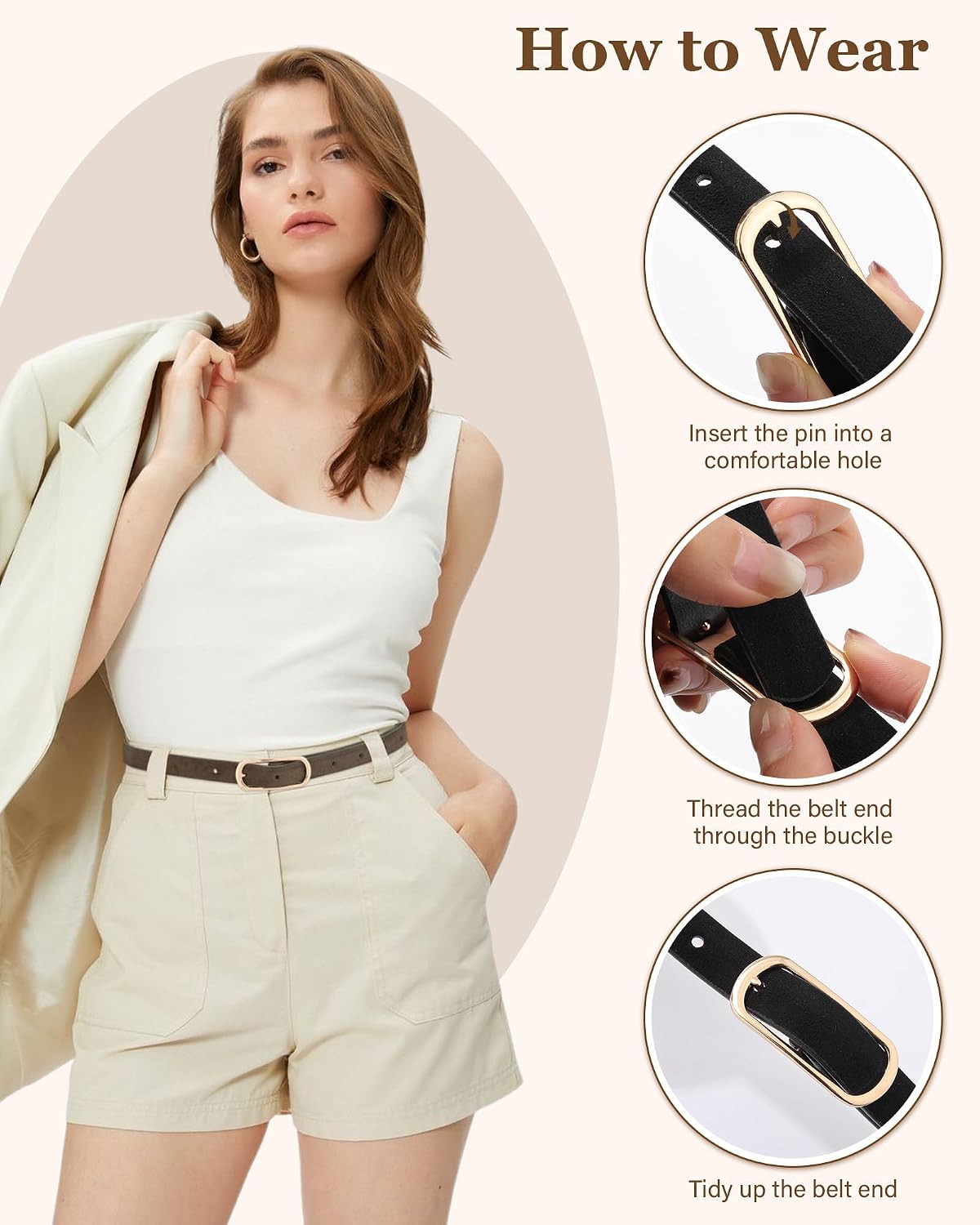 AWAYTR Paquete de 3 cinturones ajustados para mujer, cinturón de ci...