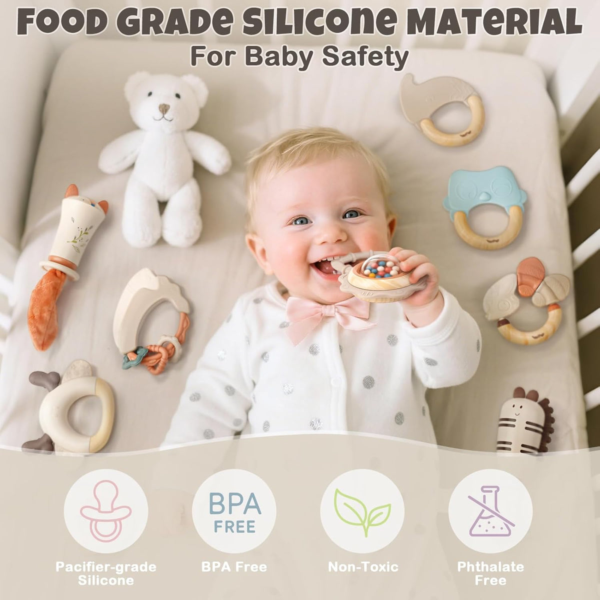 Juego de sonajeros y mordedores para bebés de 0 a 6 meses, juguetes...