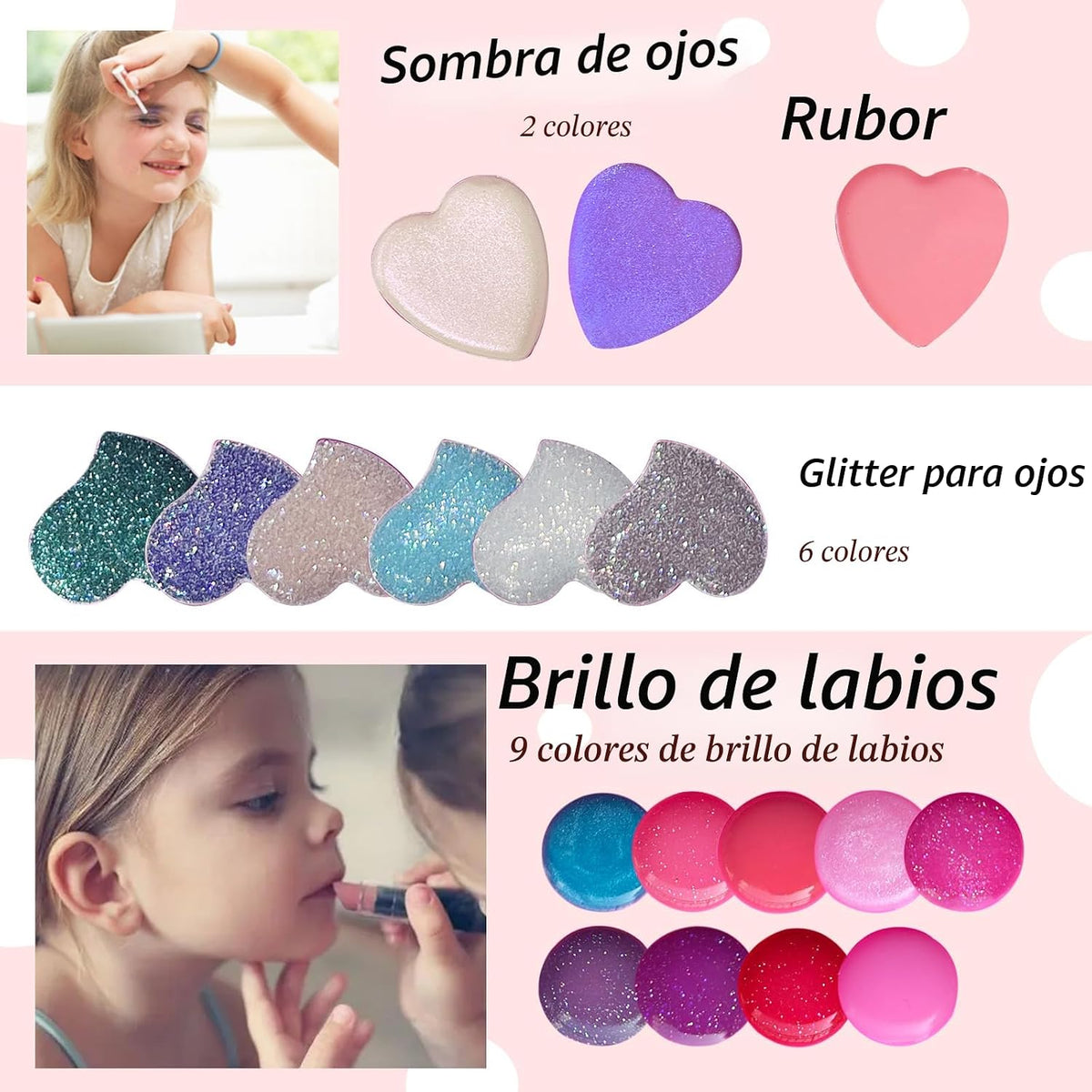 Mebtmel Kit de maquillaje en forma de corazón para niños, real, no...