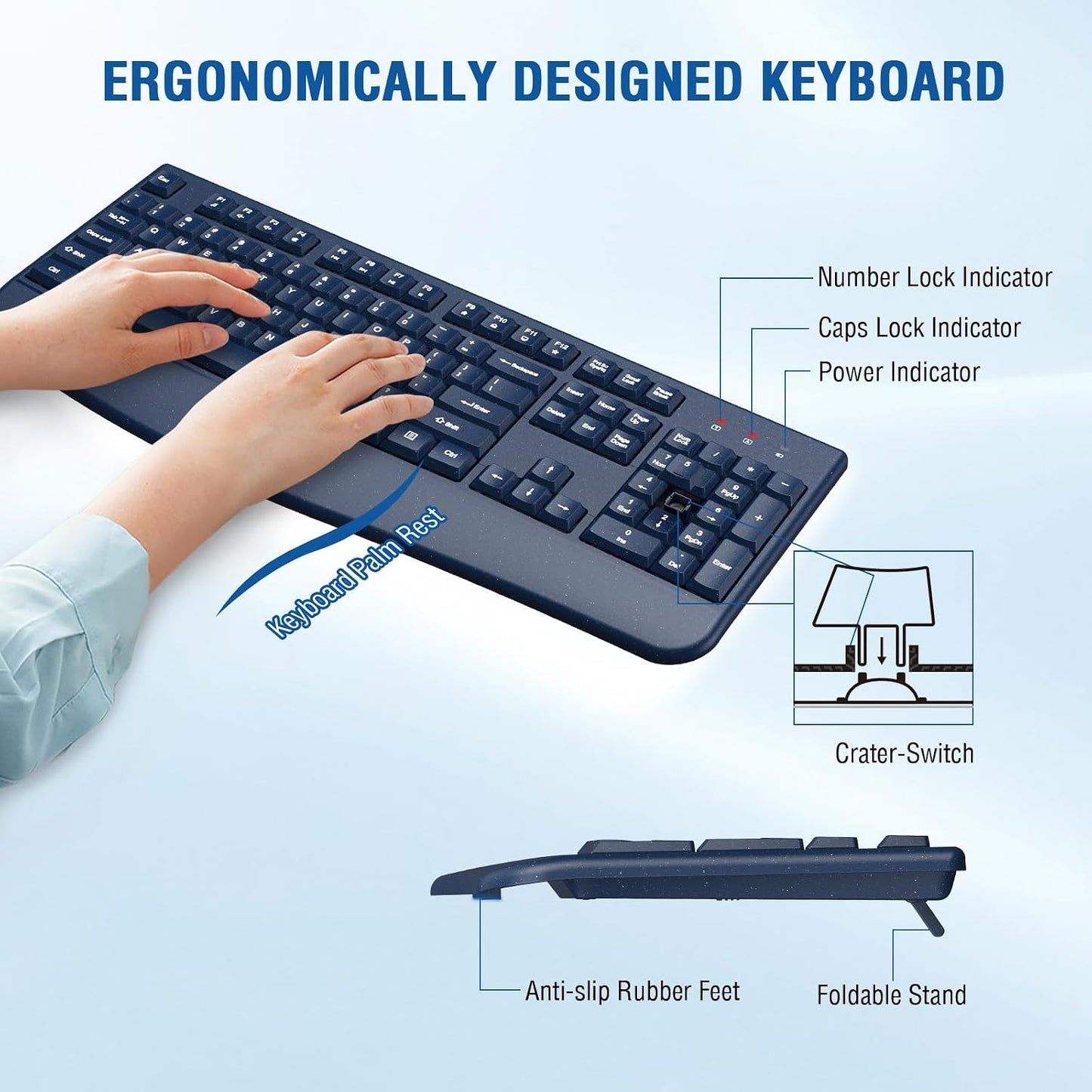 Combo de teclado y mouse inalámbricos de tamaño completo 2.4 GHz co...