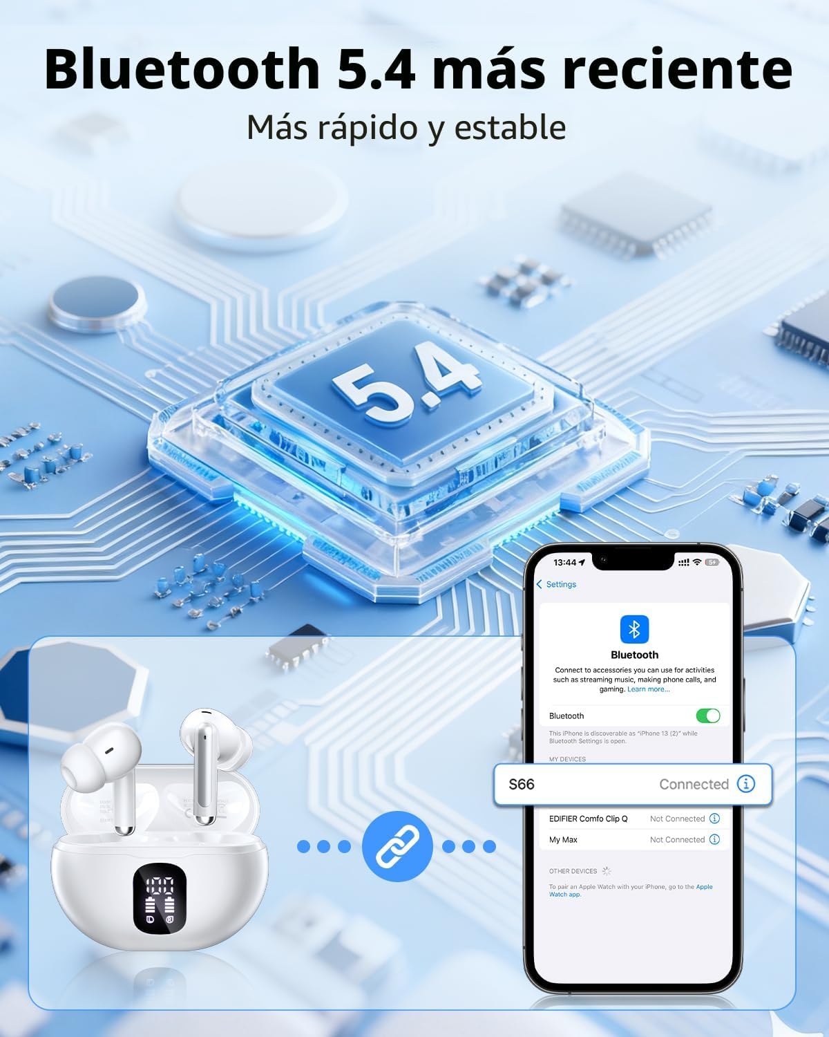 Auriculares inalámbricos, Bluetooth 5.4 auriculares estéreo de grav...