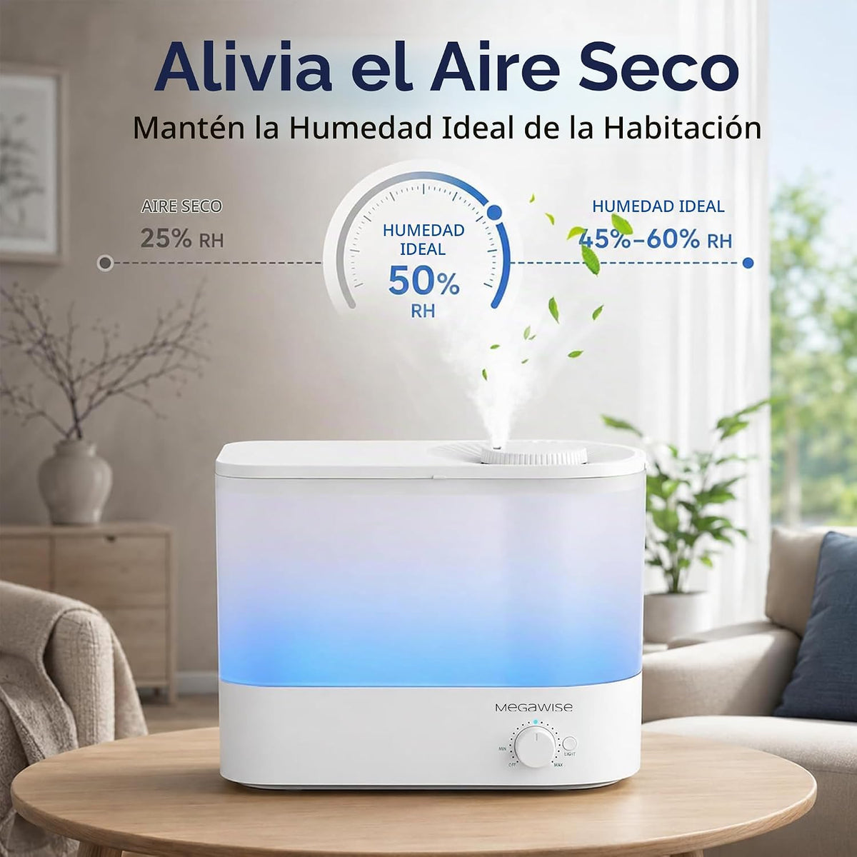 MEGAWISE Humidificador de niebla fría de llenado superior de 6L par...