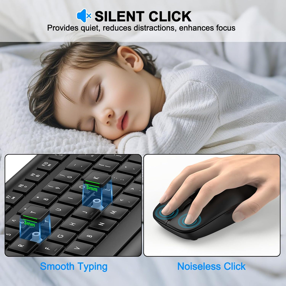 Combo de teclado y ratón inalámbricos, teclado y ratón ergonómicos...