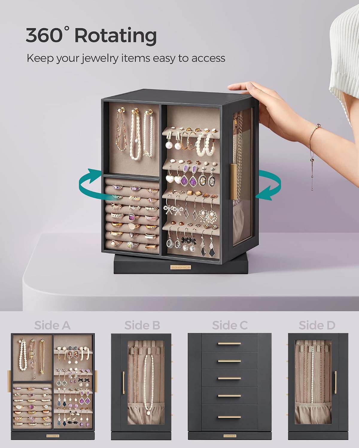 SONGMICS GISELLA Collection UJBC170G01 - Joyero organizador girator...