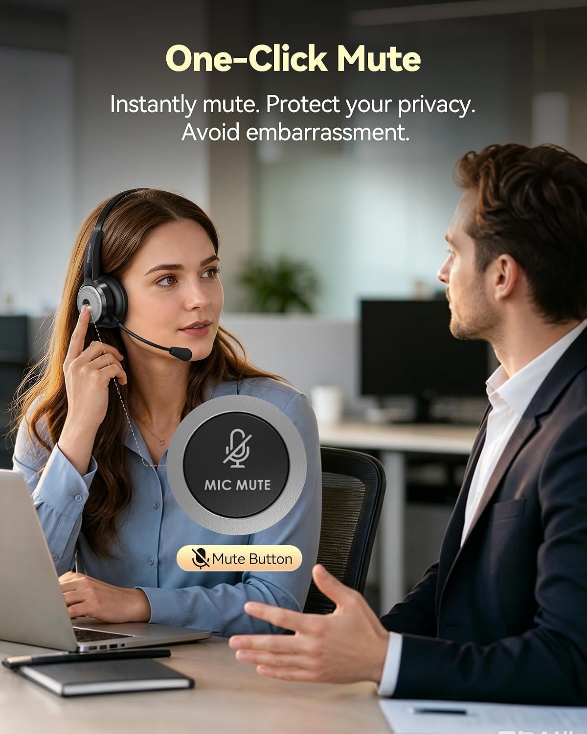 TECKNET Auriculares inalámbricos para trabajo Bluetooth con micrófo...