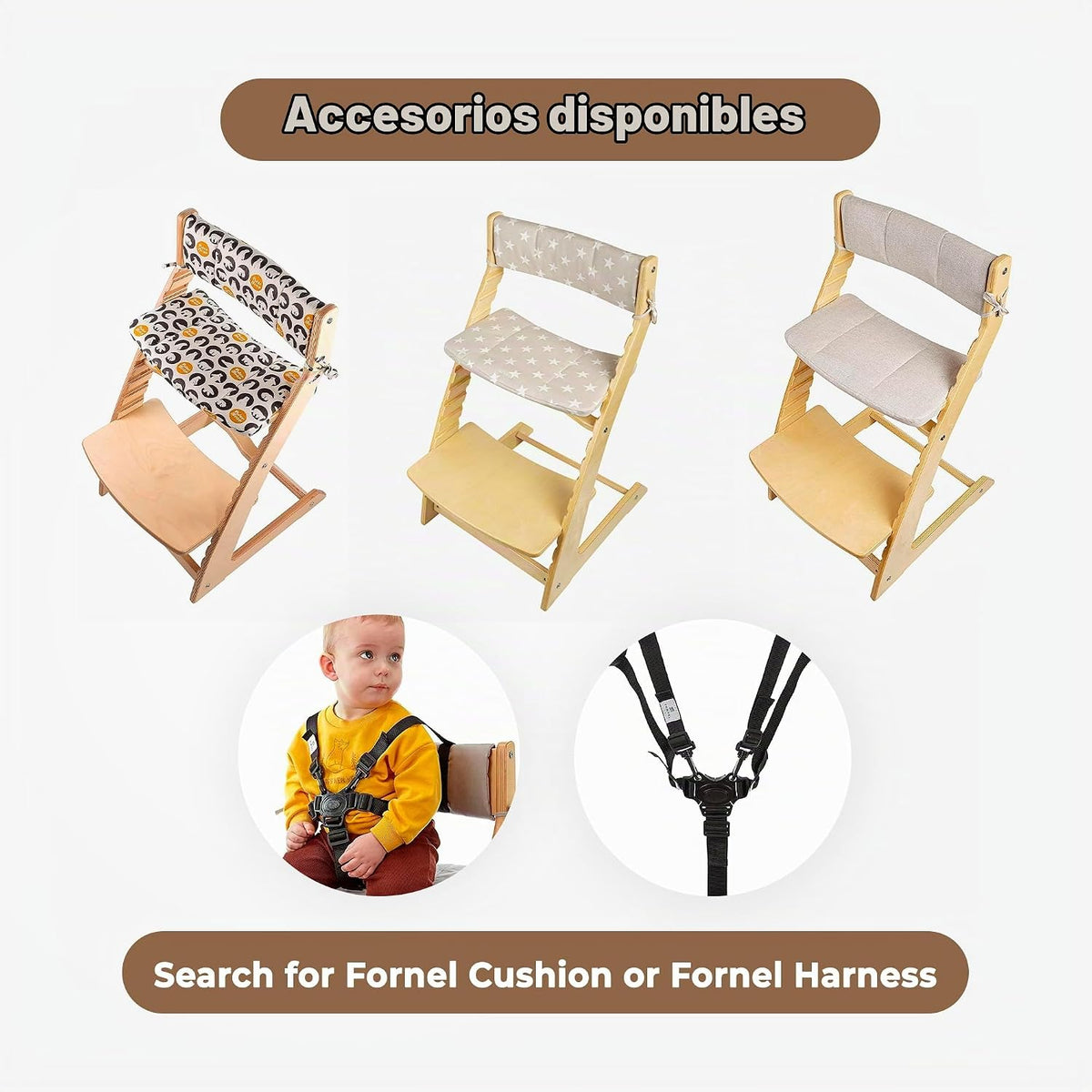 FORNEL Silla alta de madera para bebés y niños pequeños, altura aju...