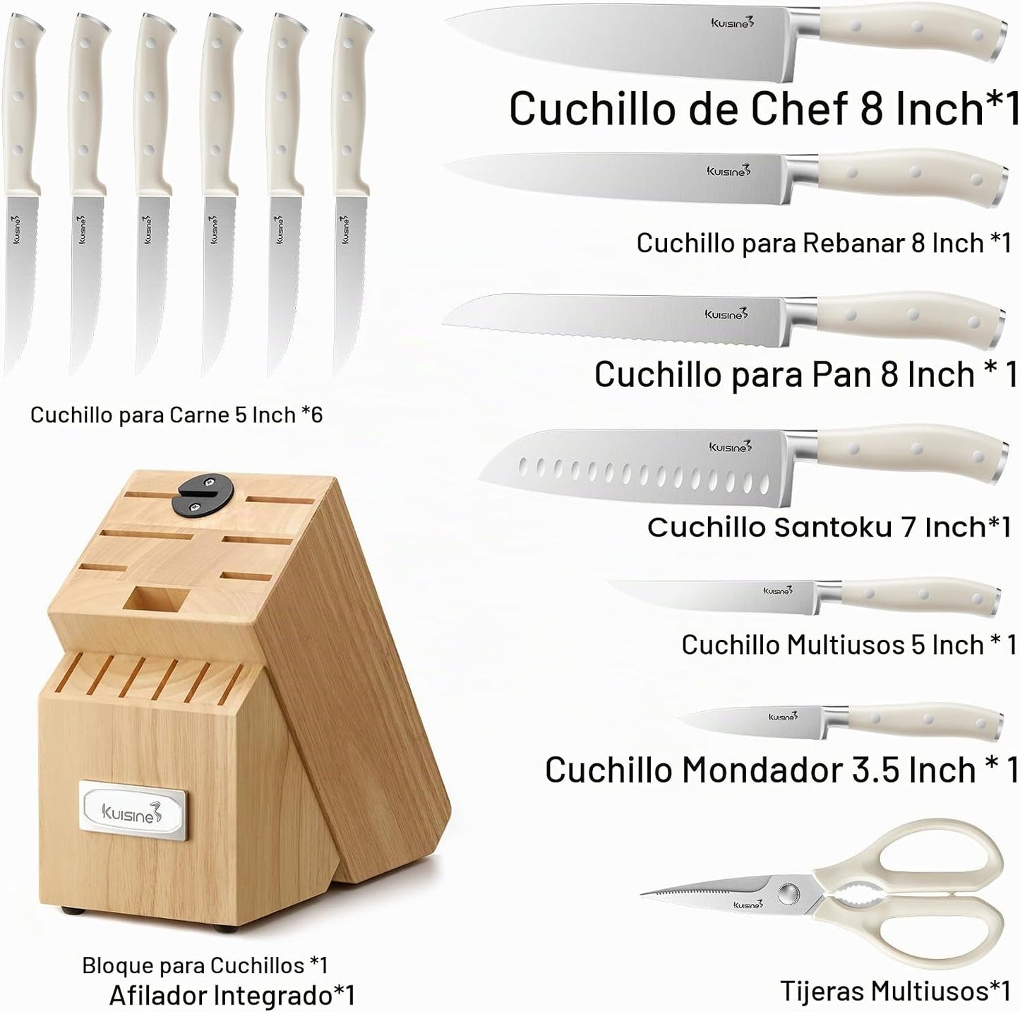 Kuisine Juego de cuchillos afilados de alta calidad, mango ergonómi...
