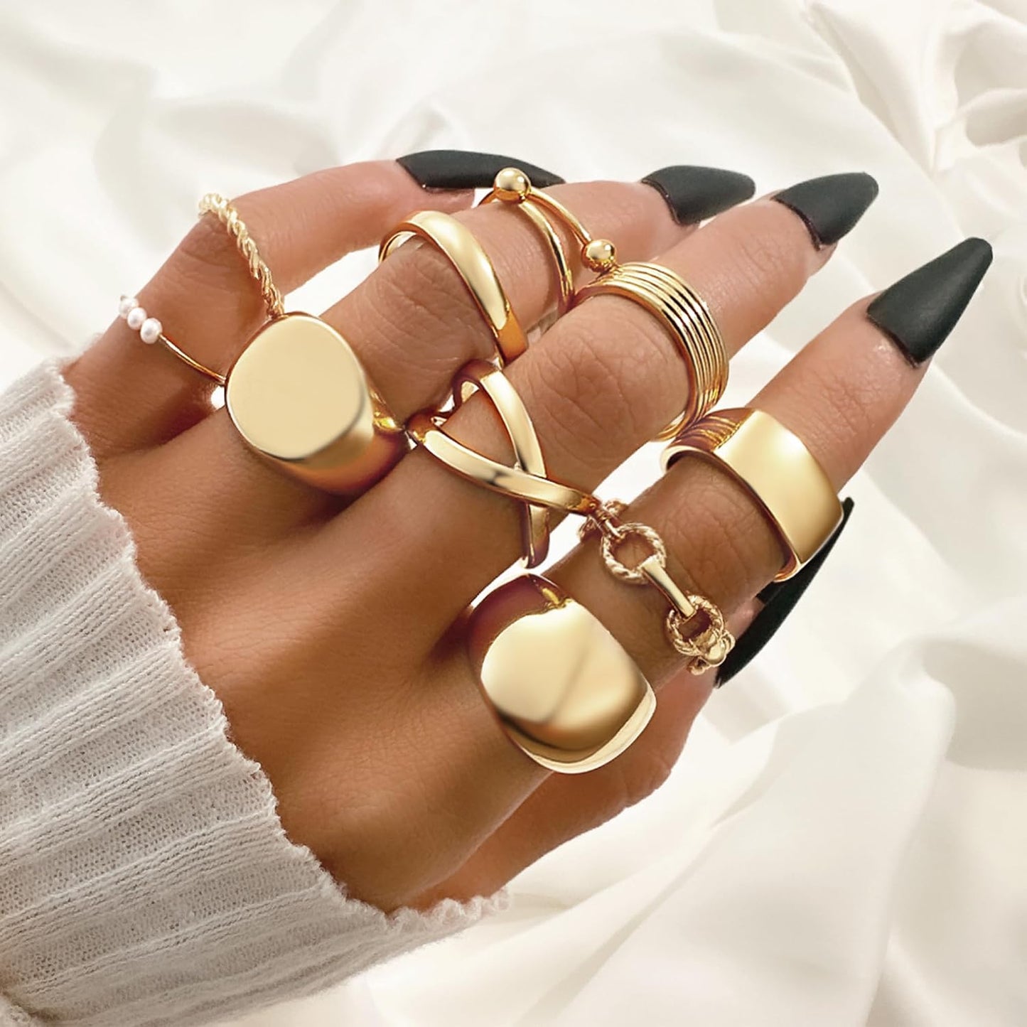 YEEZII Juego de 25 anillos dorados para nudillos para mujer, lindos...