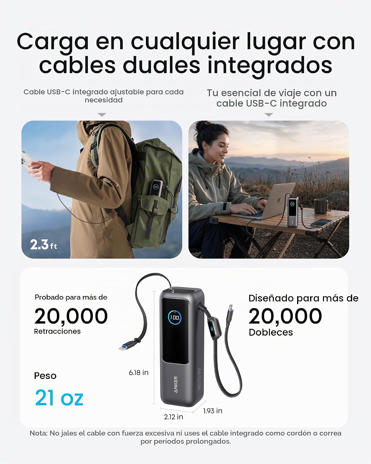 Anker - Batería portátil para laptop de 25,000 mAh con tres puertos...