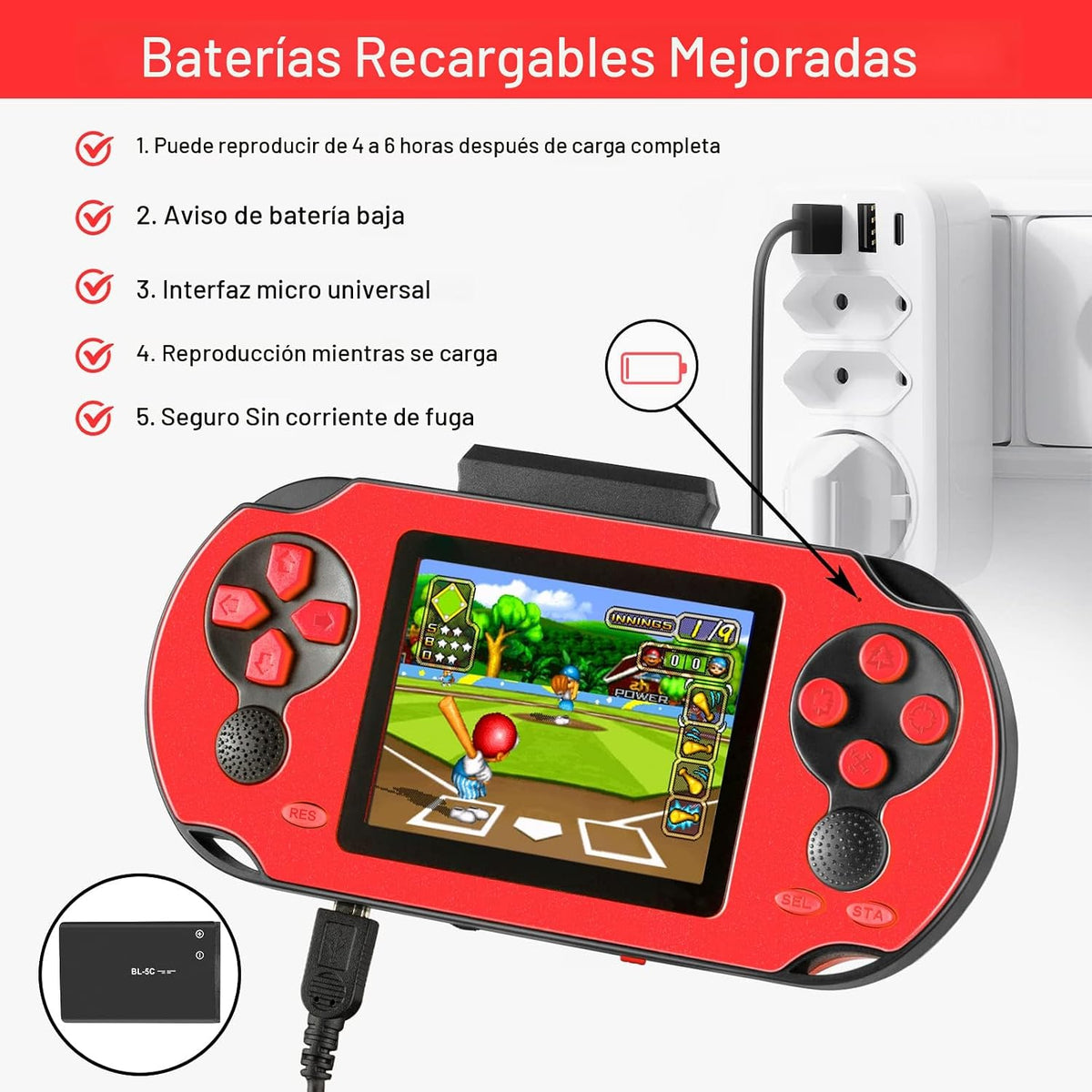 TaddToy Juego de mano de 16 bits para niños y adultos, pantalla gra...