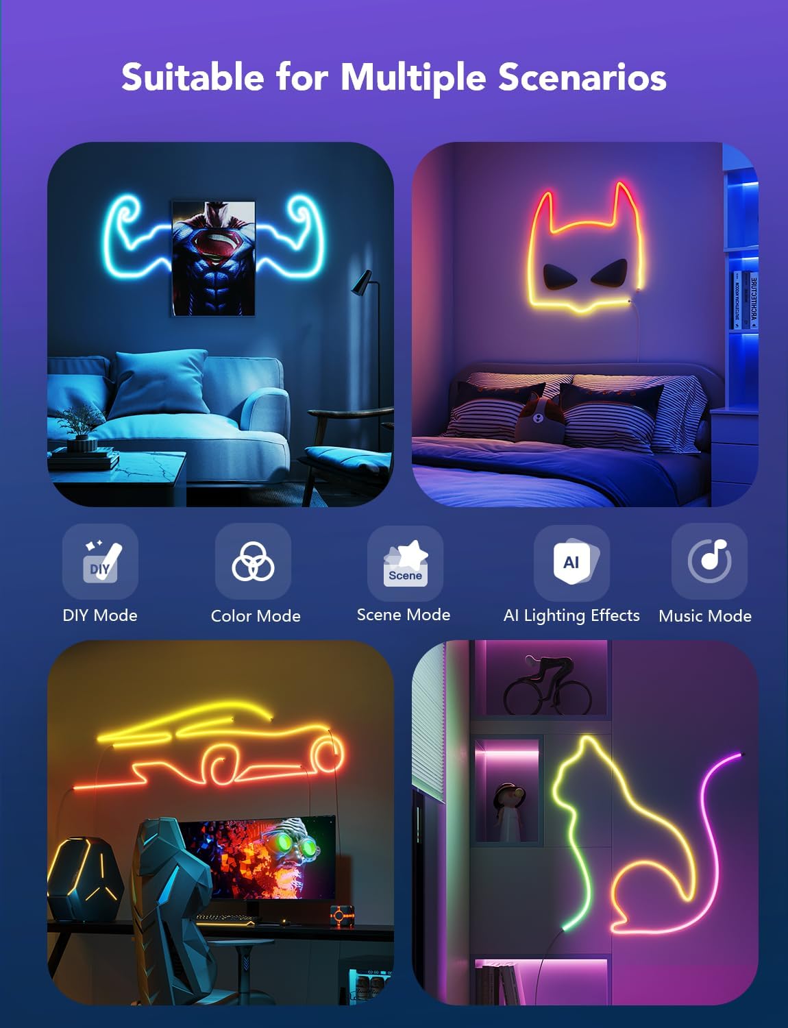 Govee RGBIC Luces de Neón, Luz de Cuerda de Neón LED Inteligente 2...
