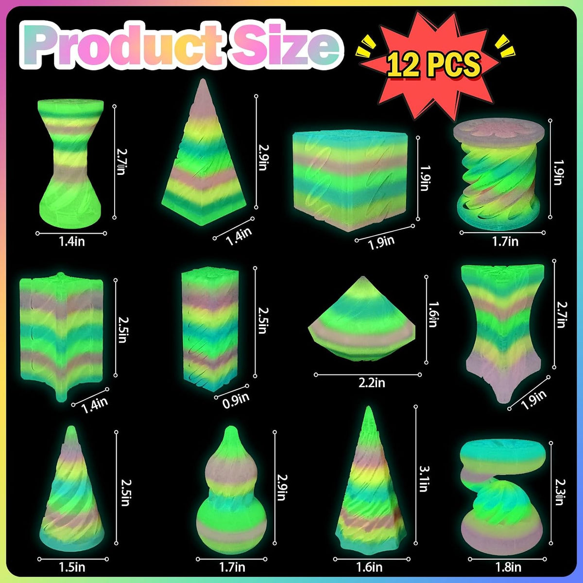 Paquete de 12 juguetes para ansiedad en espiral impresos en 3D, sin...