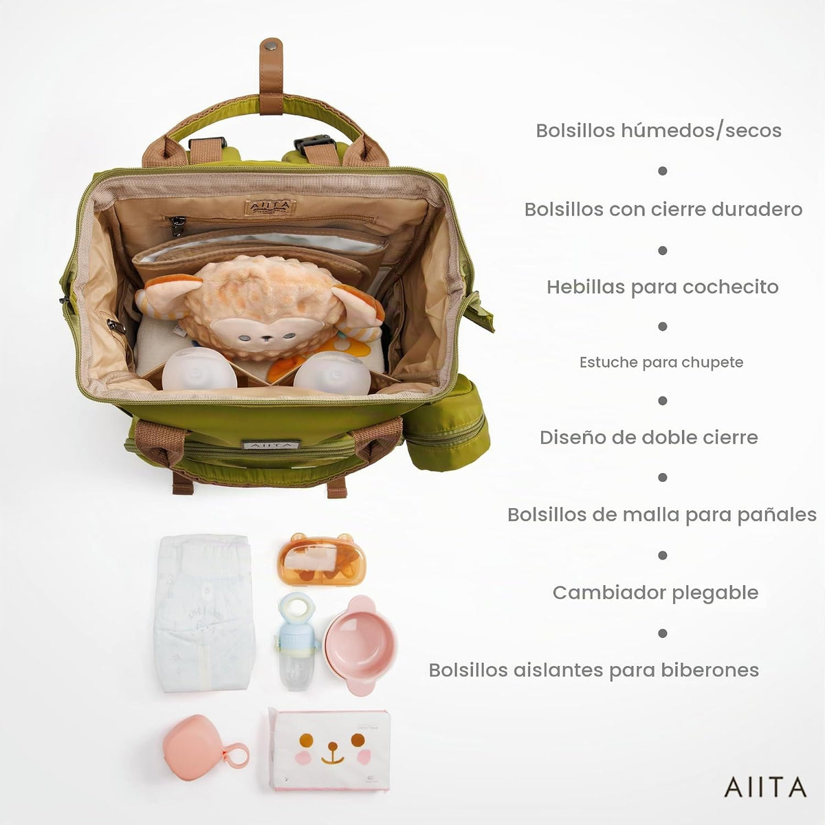 AIITA - Mochila de pañales, bolsa de pañales multifuncional con cam...
