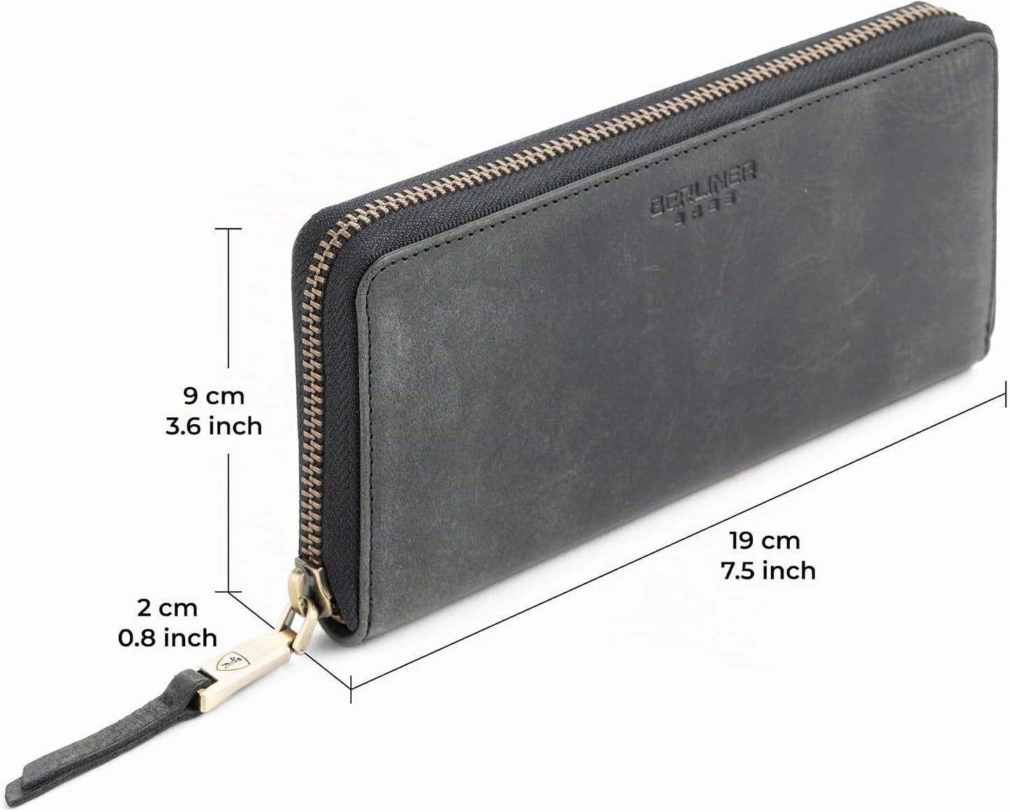 BERLINER BAGS Cartera con cremallera de cuero genuino Palma, Caja d...