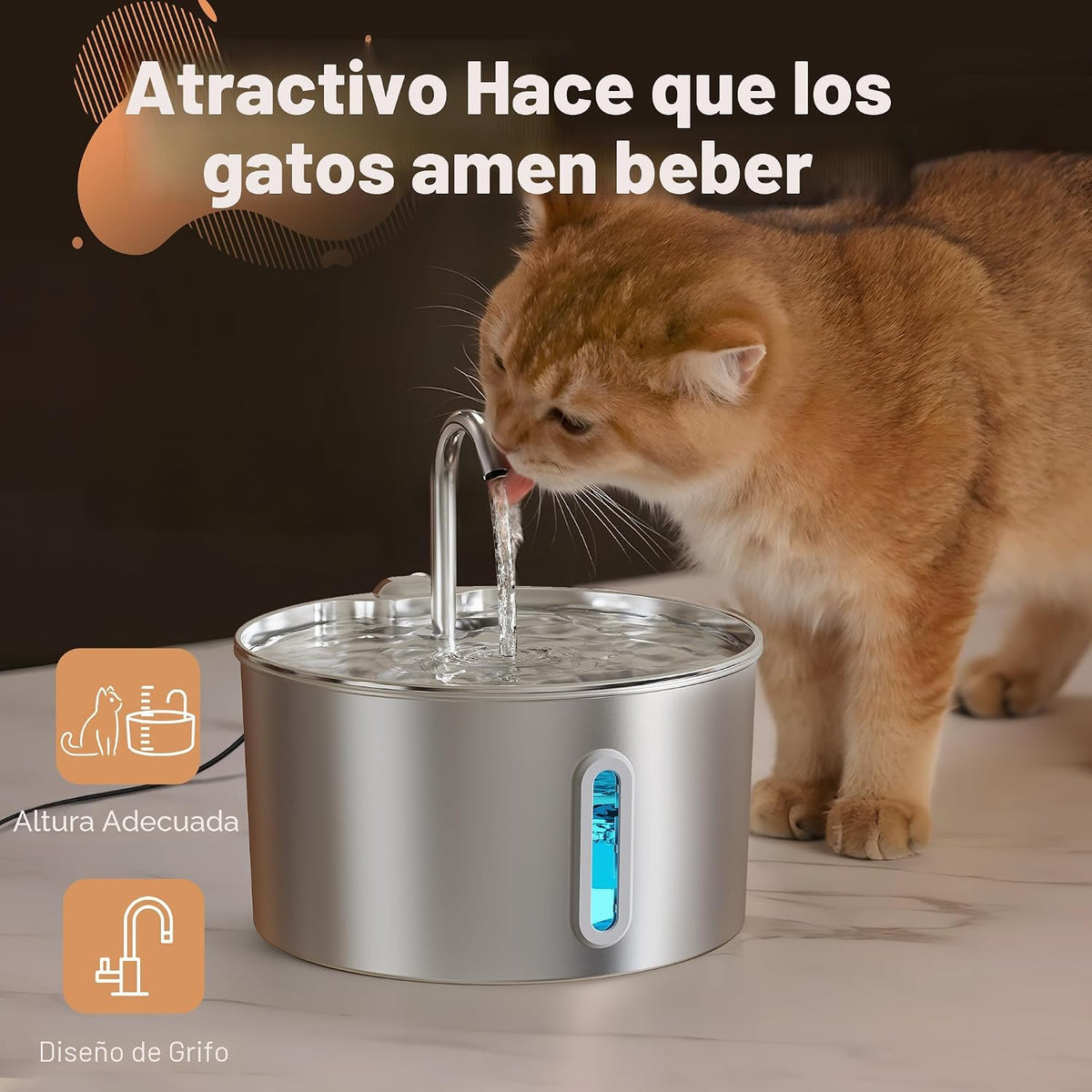 Fuente de agua para gatos de acero inoxidable: fuente para gatos de...