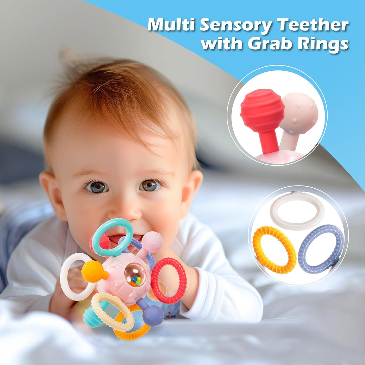 Baby Montessori - Juguete sensorial para dentición, 0-6, 6-12 meses...