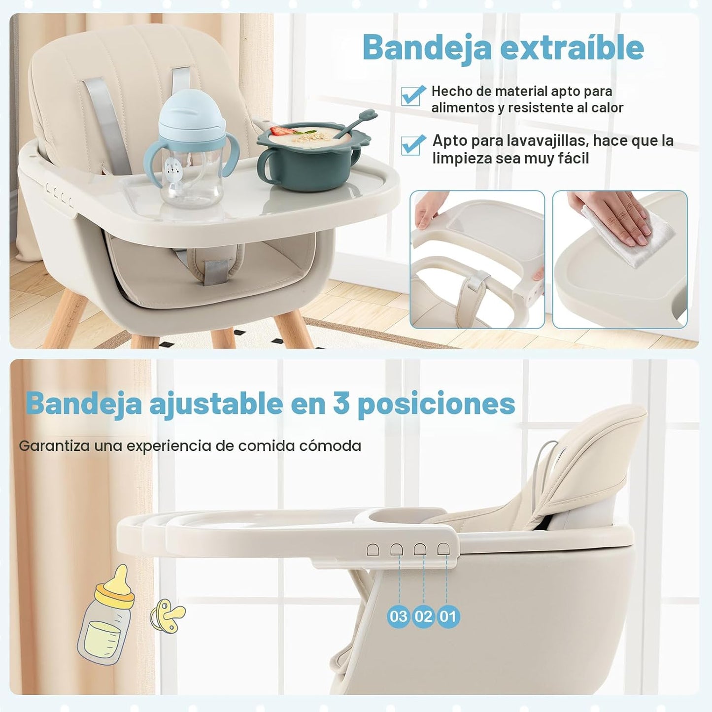HONEY JOY Silla alta para bebé, silla alta 6 en 1 de madera Eat &am...