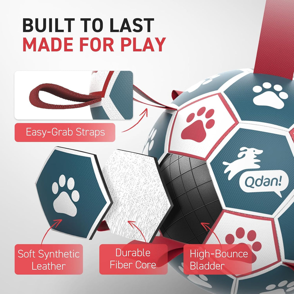 QDAN - Pelotas de fútbol para perros de 6 pulgadas con correas, pel...